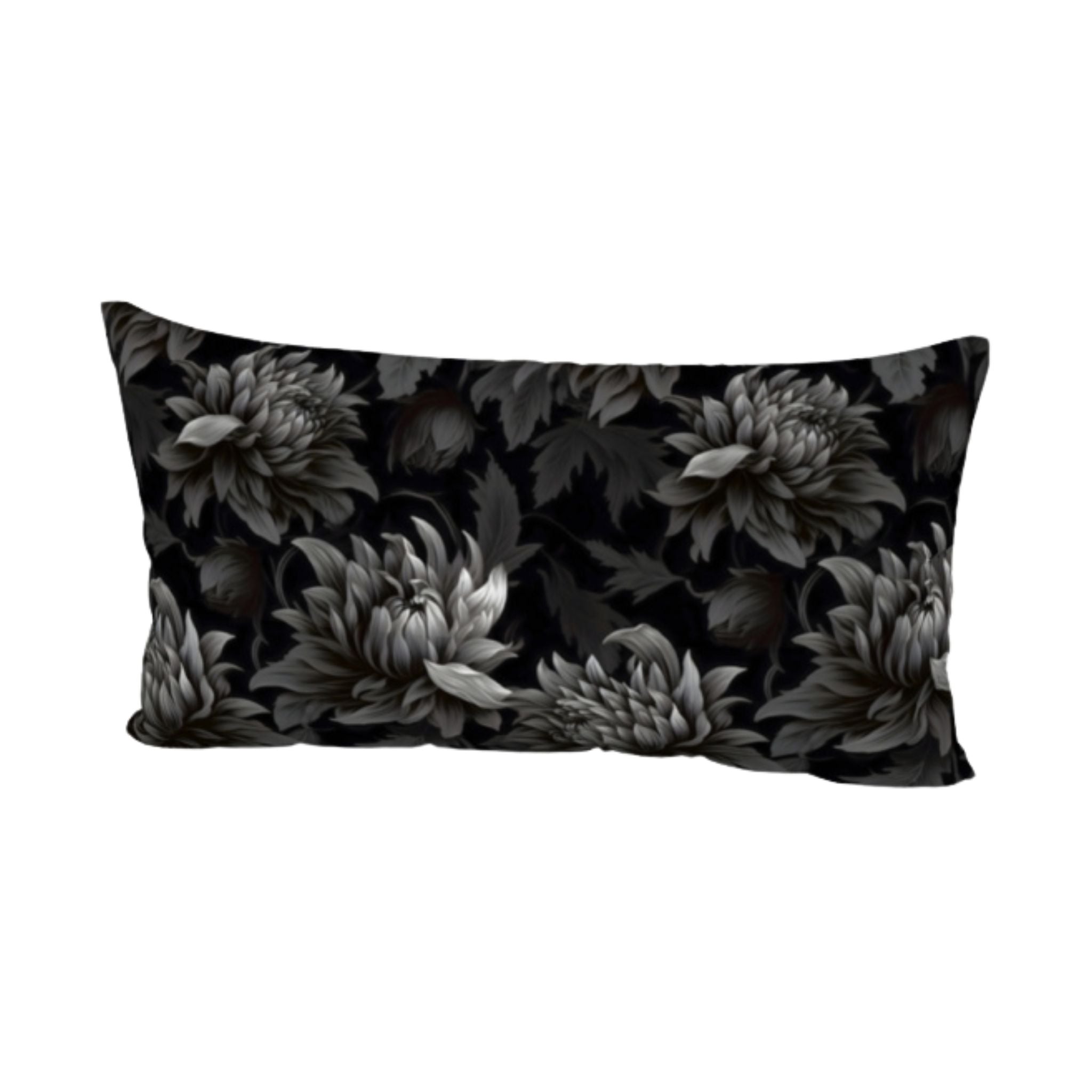 King size moody floral patterned pillow sham with black and gray flowers.
