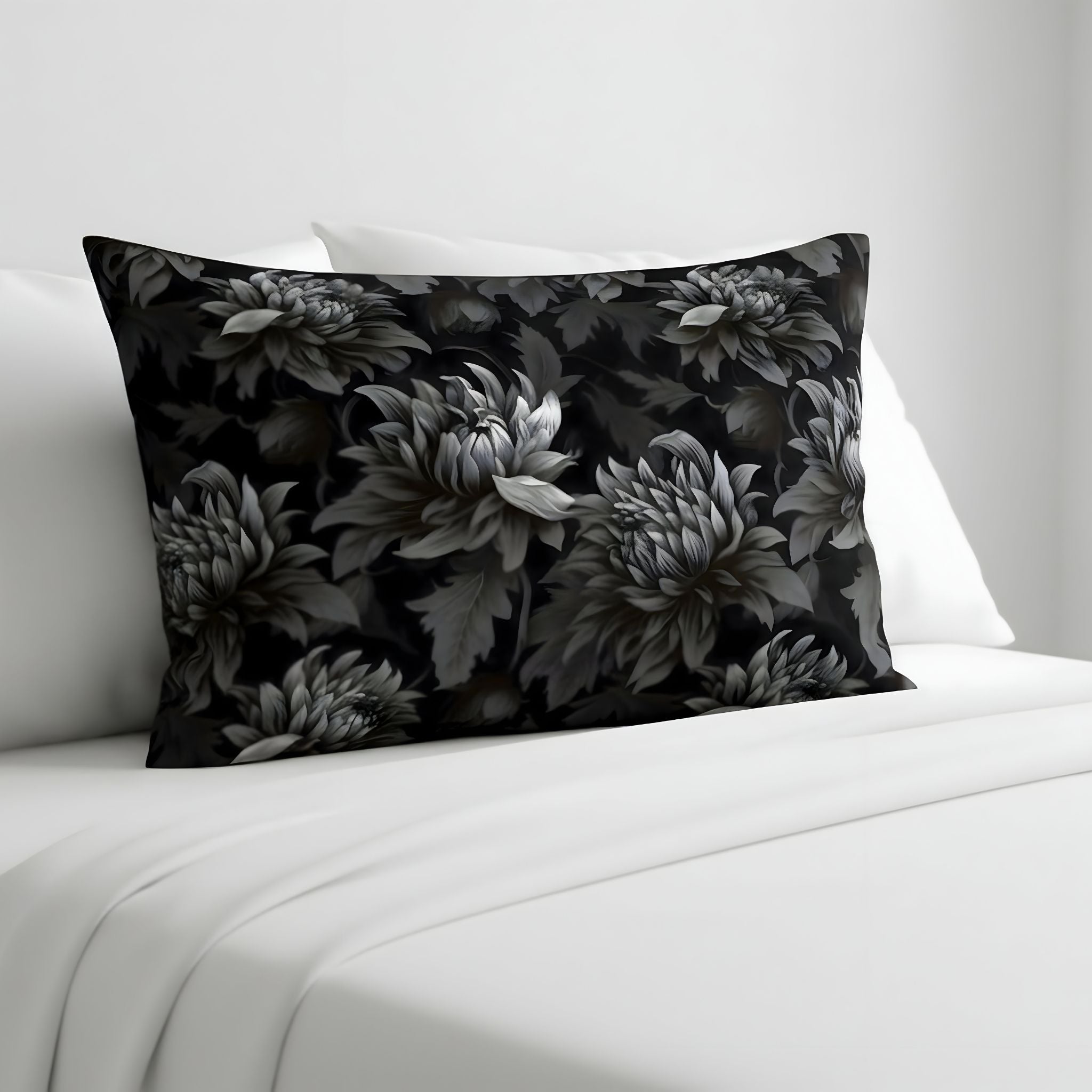 Black Floral Pillow Sham Standard/King | Midnight Dahlia - Durazza