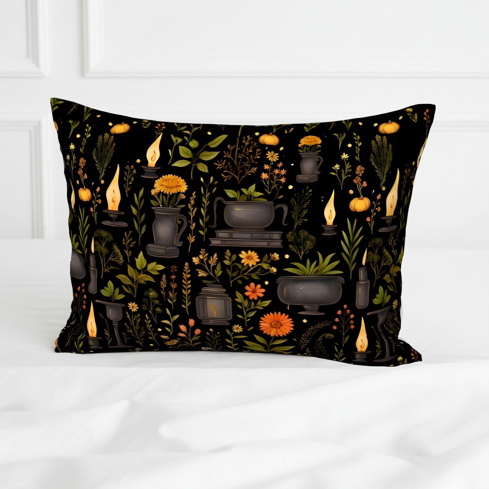 Herb and candle pillow sham for whimsigoth bedding.