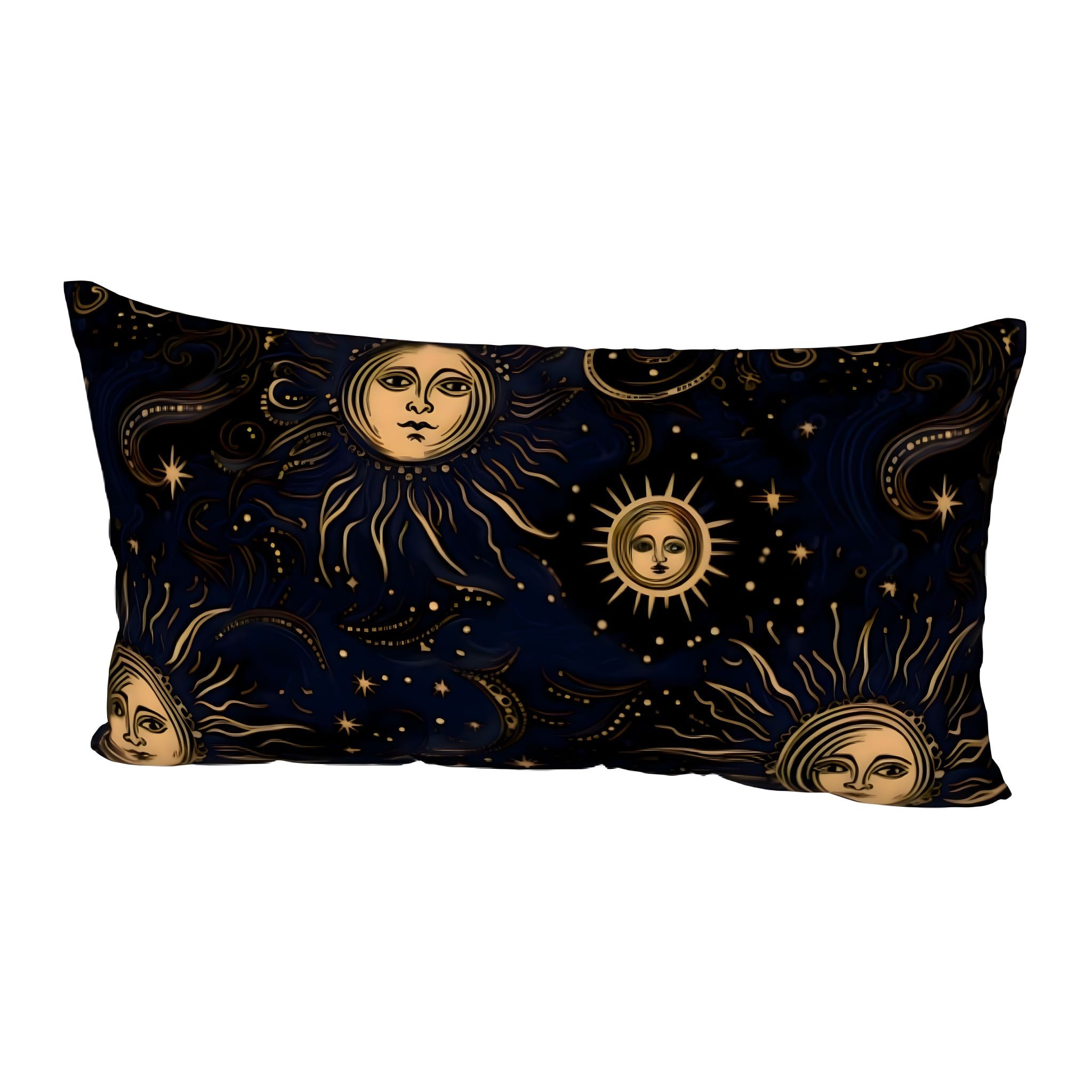 King size cotton pillow sham with a whimsigoth sun and moon pattern.