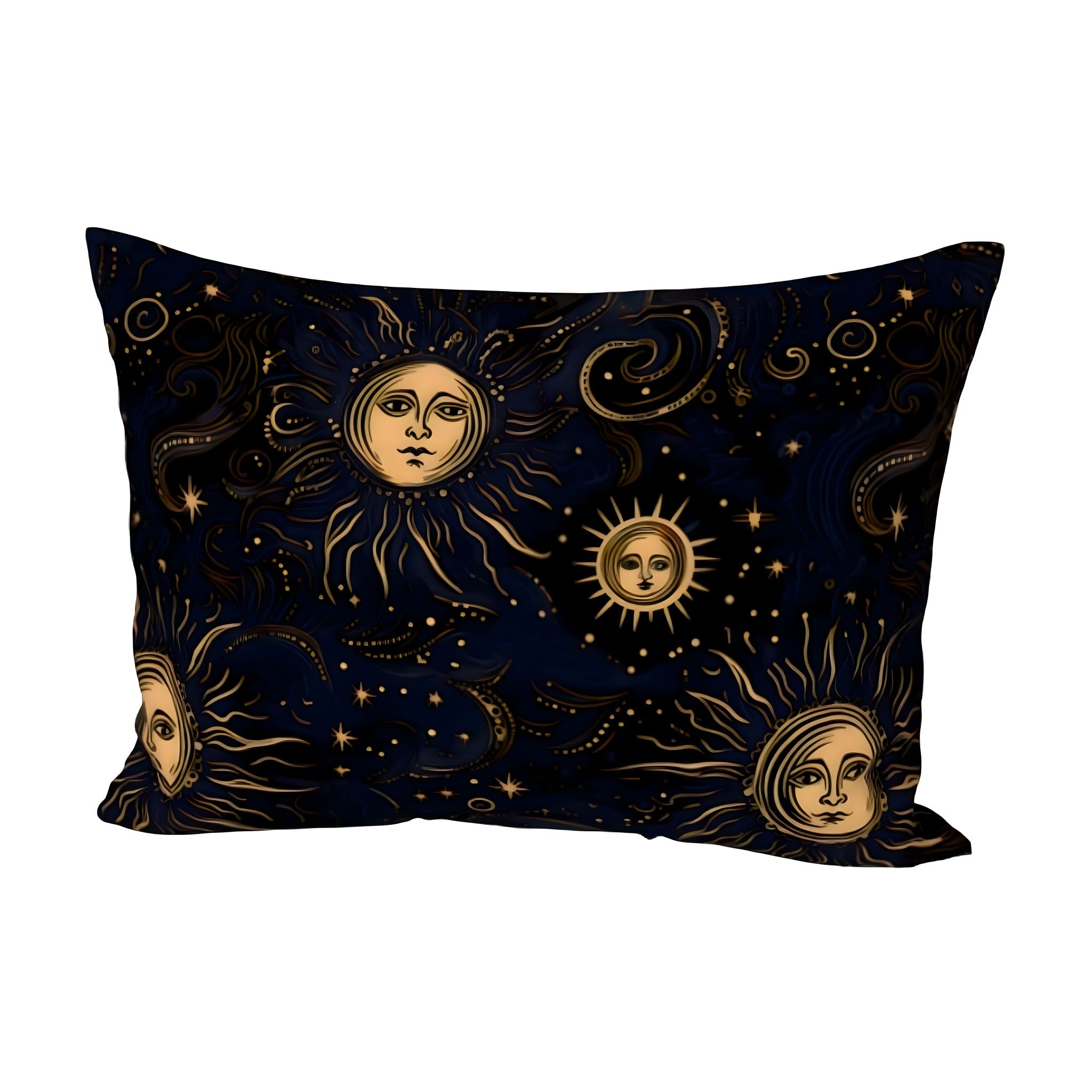 Standard size cotton pillow sham with a whimsigoth sun and moon pattern.