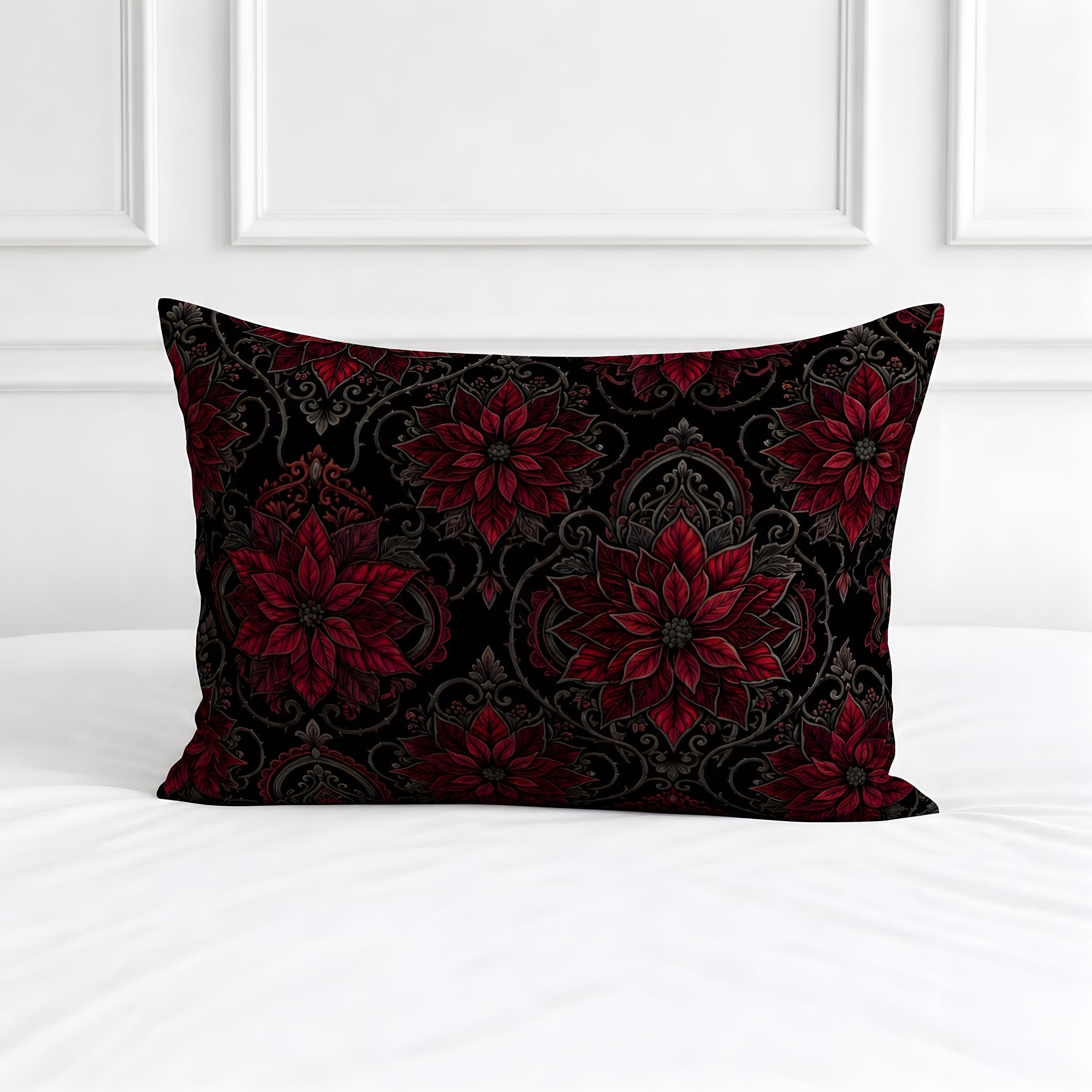 Gothic Christmas Poinsettia Pillow Sham.