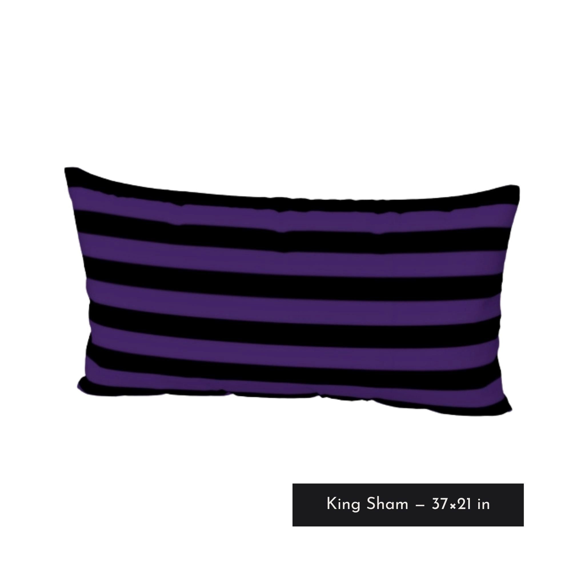 Halloween King size Black and purple striped pillow sham .