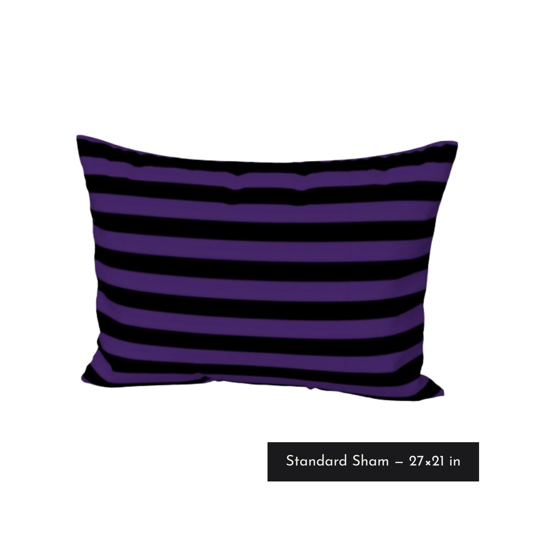 Halloween standard size Black and purple striped pillow sham .