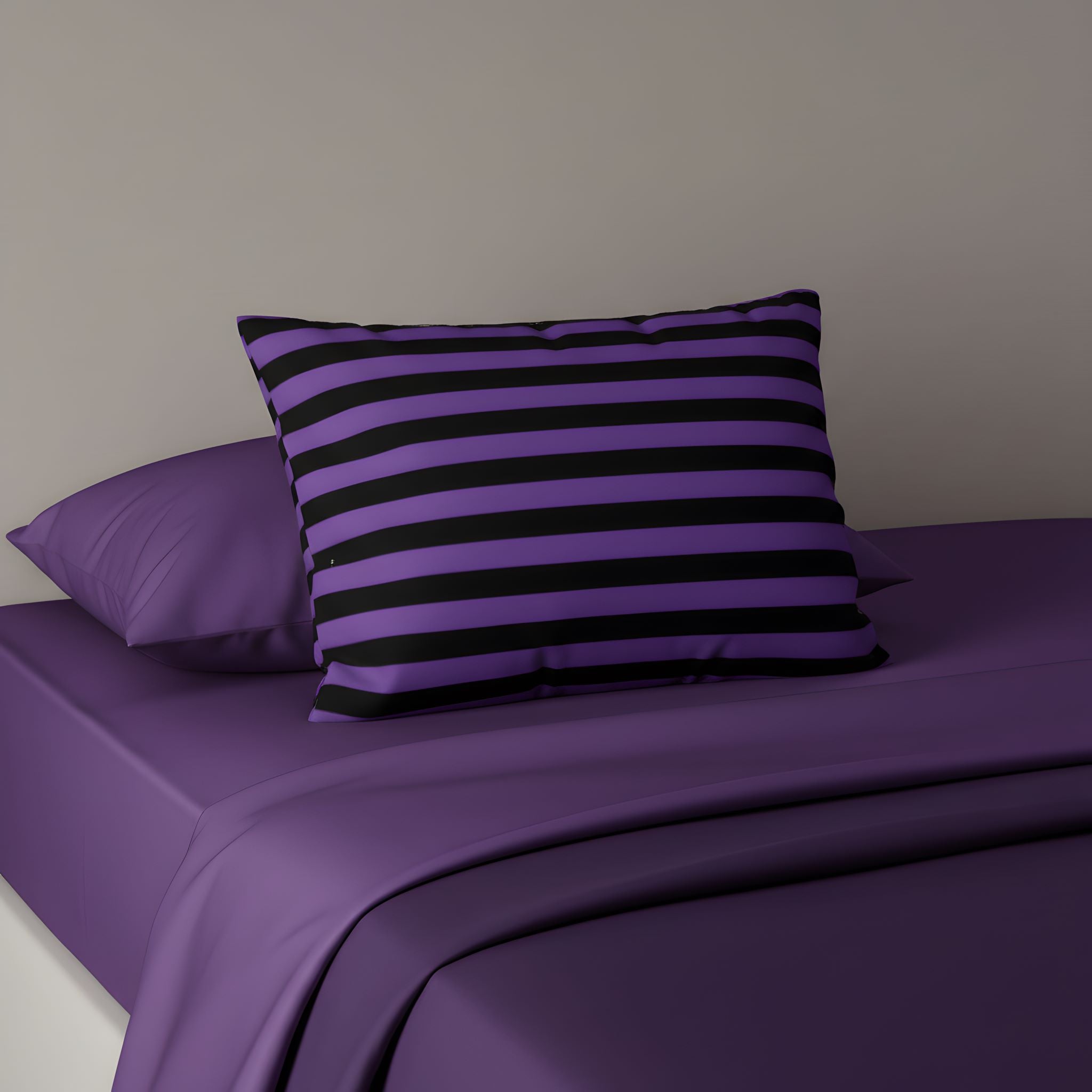 Moody black and purple sham in modern bedroom