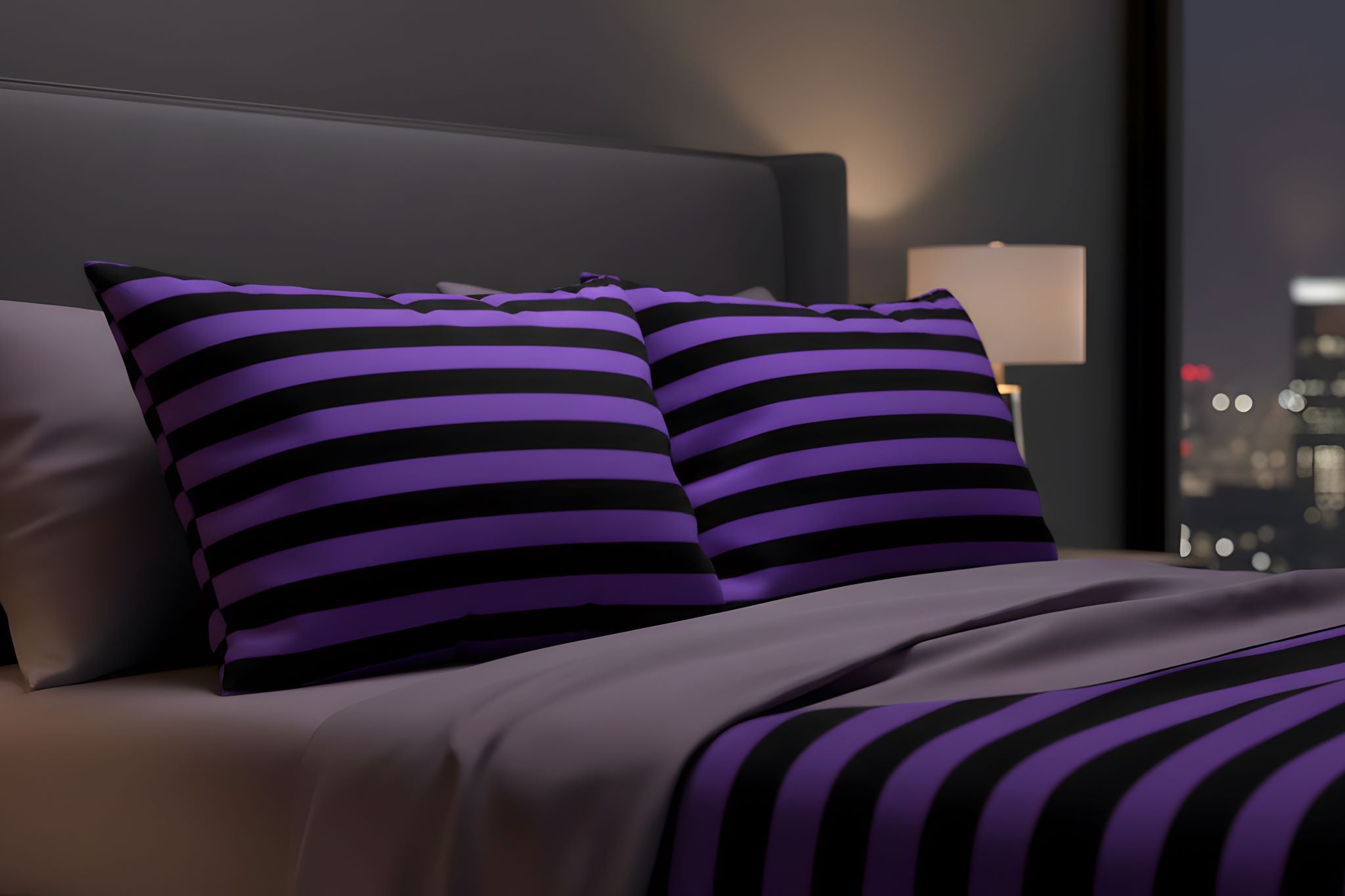 Modern gothic pillow sham with bold horizontal stripes.