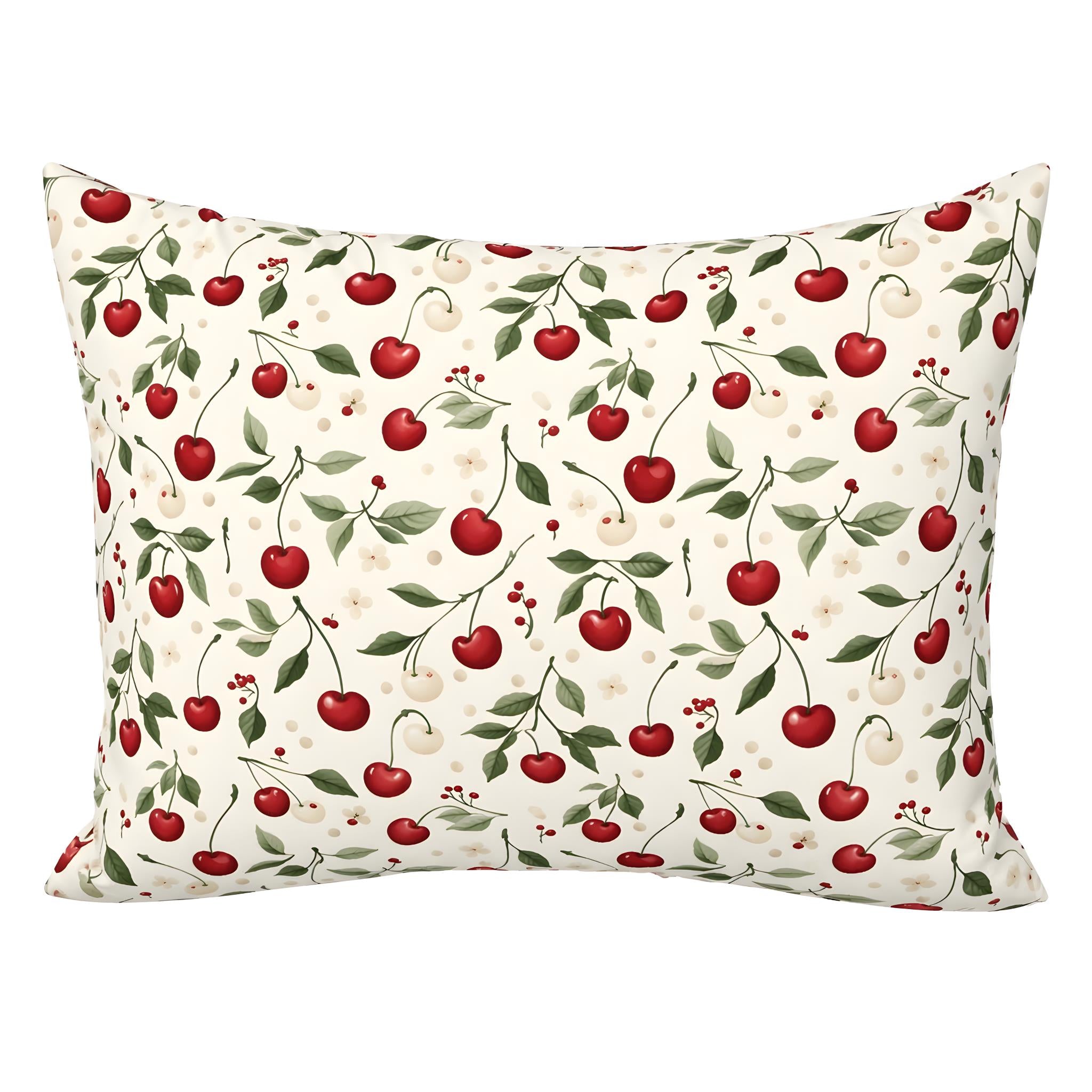 Standard size pillow with a cherry sham cover on a white background