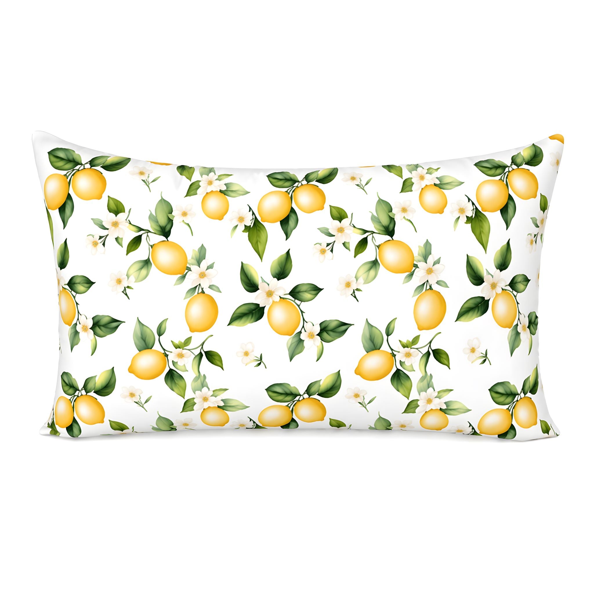 King Pillow Sham with lemon and green leaf pattern on a white background