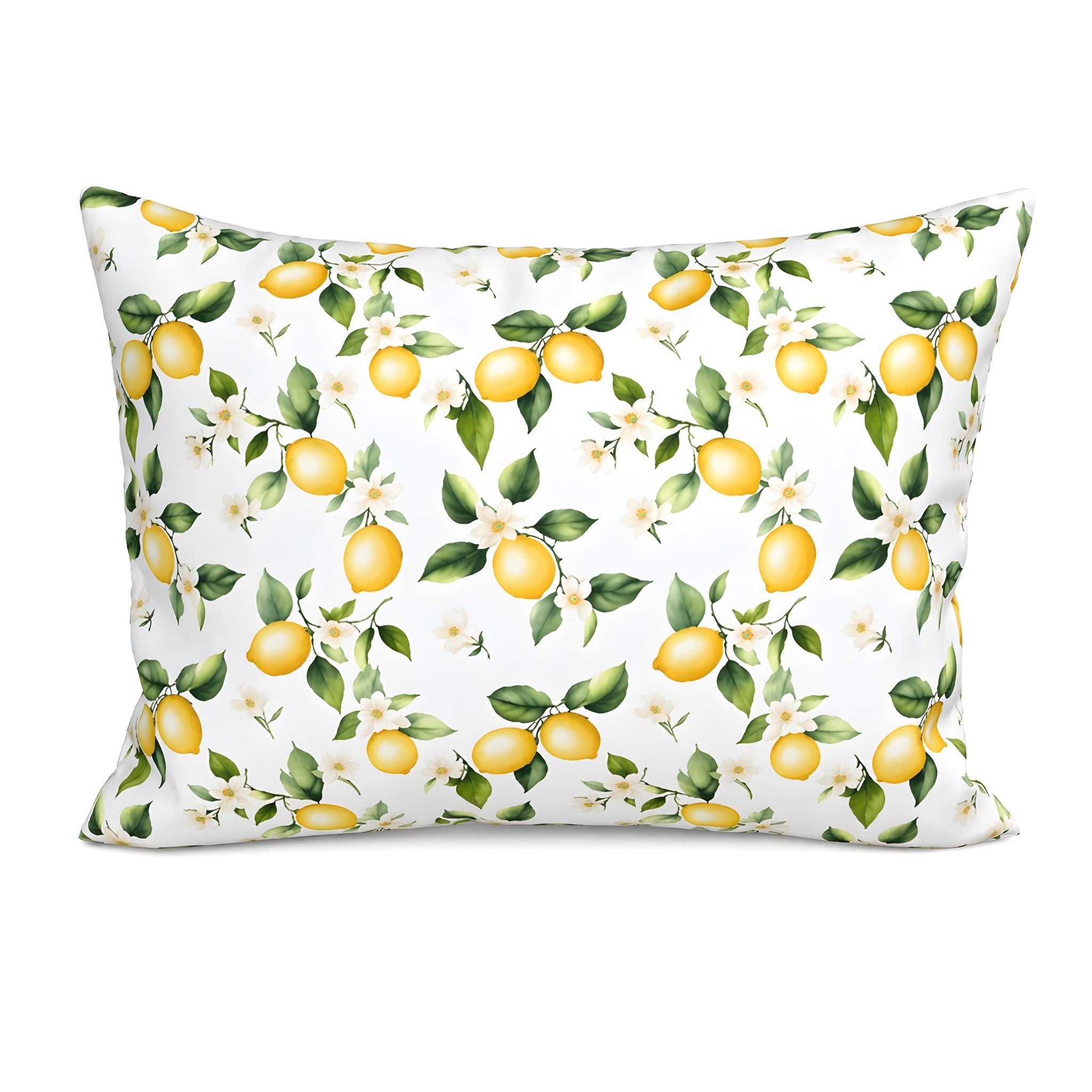 Standard Pillow Sham with lemon and green leaf pattern on a white background