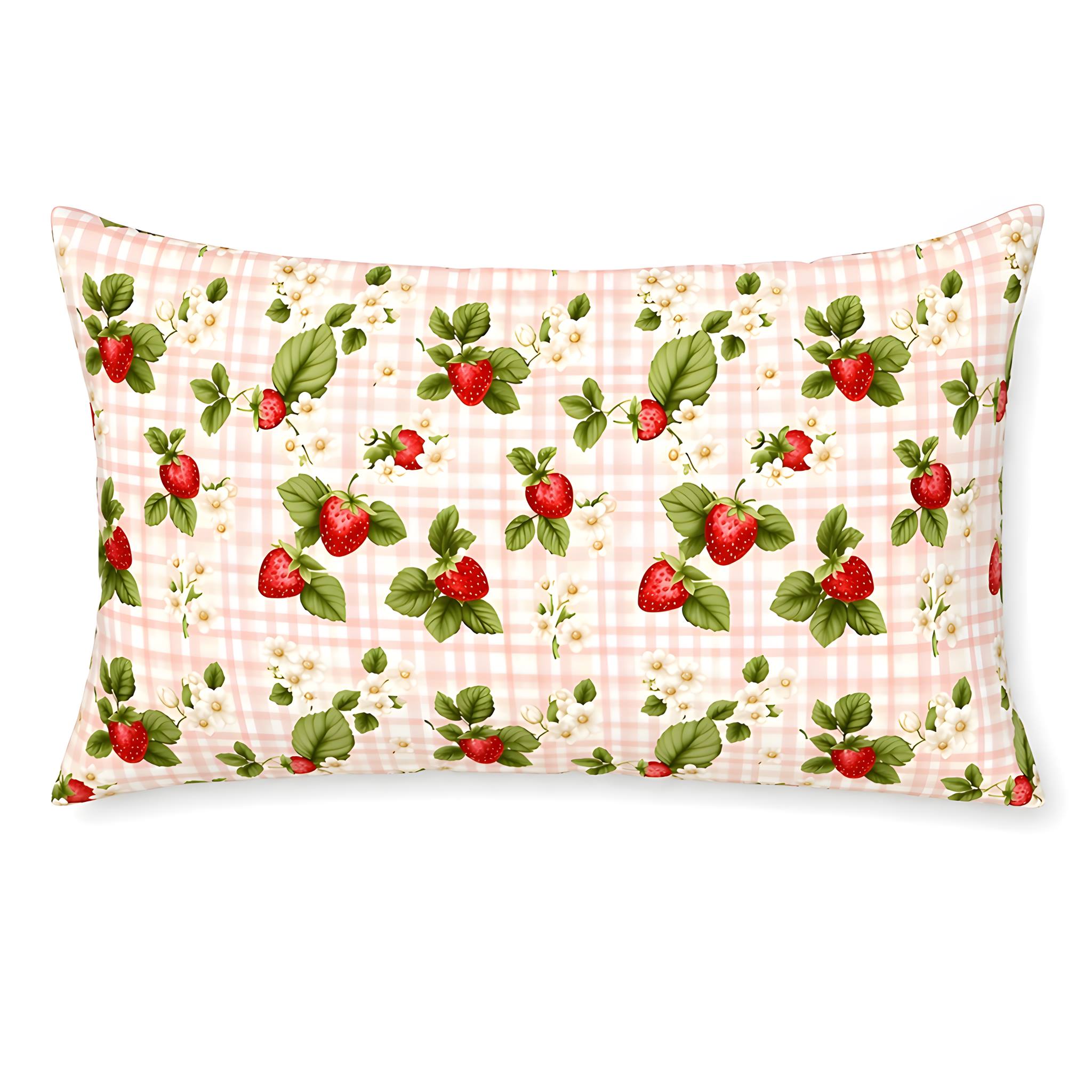 King pillow with a strawberry pattern on a checkered background