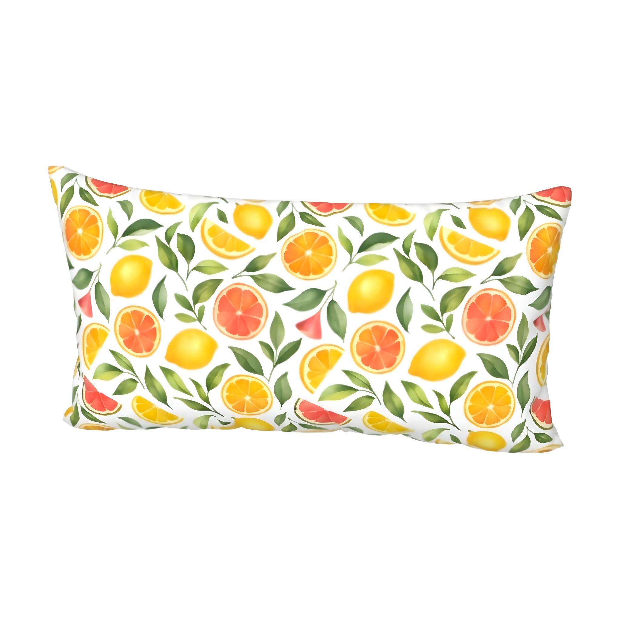 King sized pillowcase with vibrant orange citrus pattern for a Mediterranean bedroom.