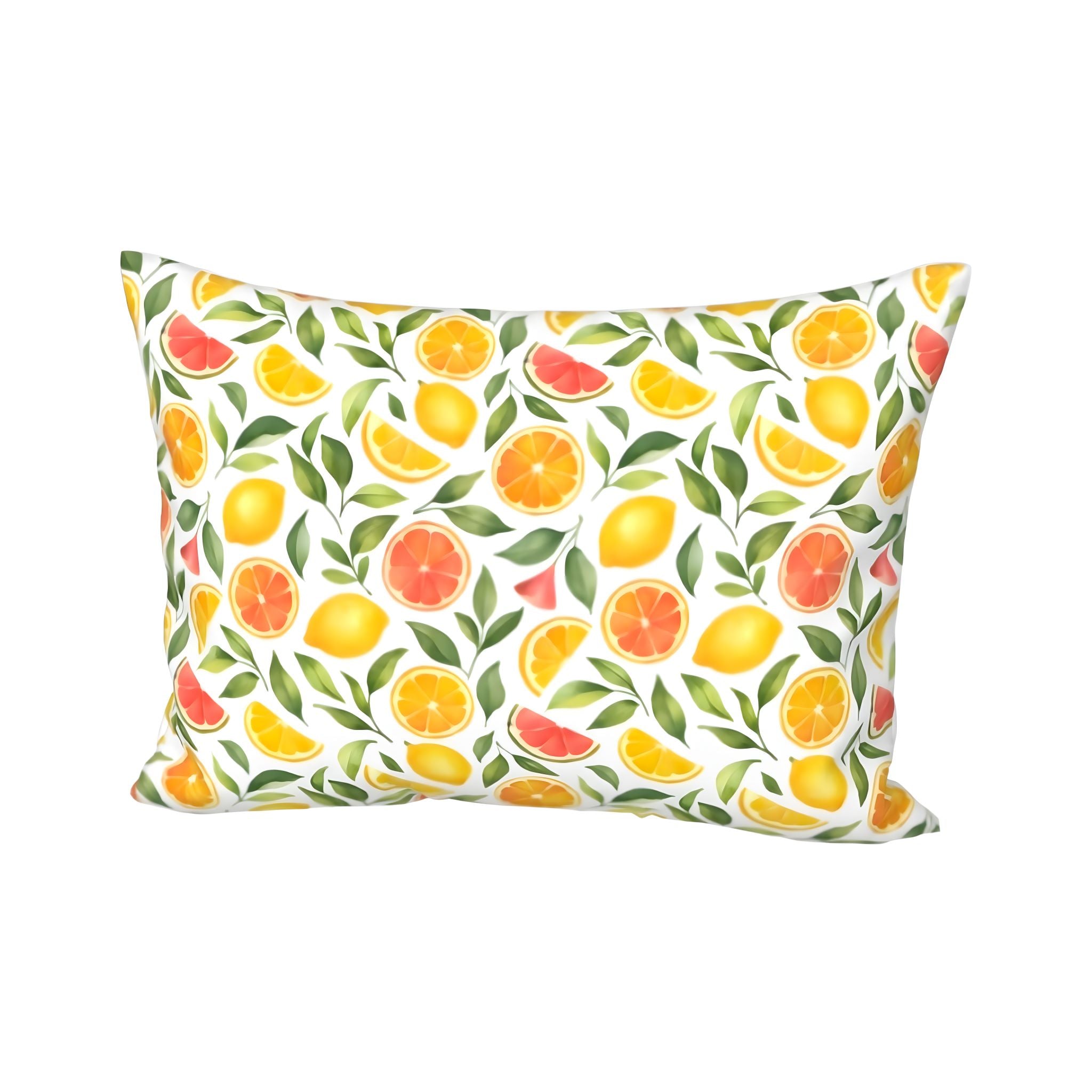 Standard pillow with vibrant orange citrus pattern for a Mediterranean bedroom.