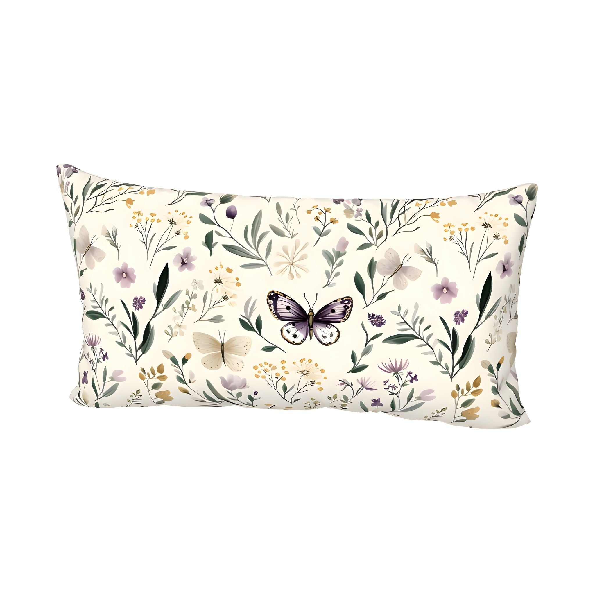 King size pillow with floral and butterfly pattern on a white background