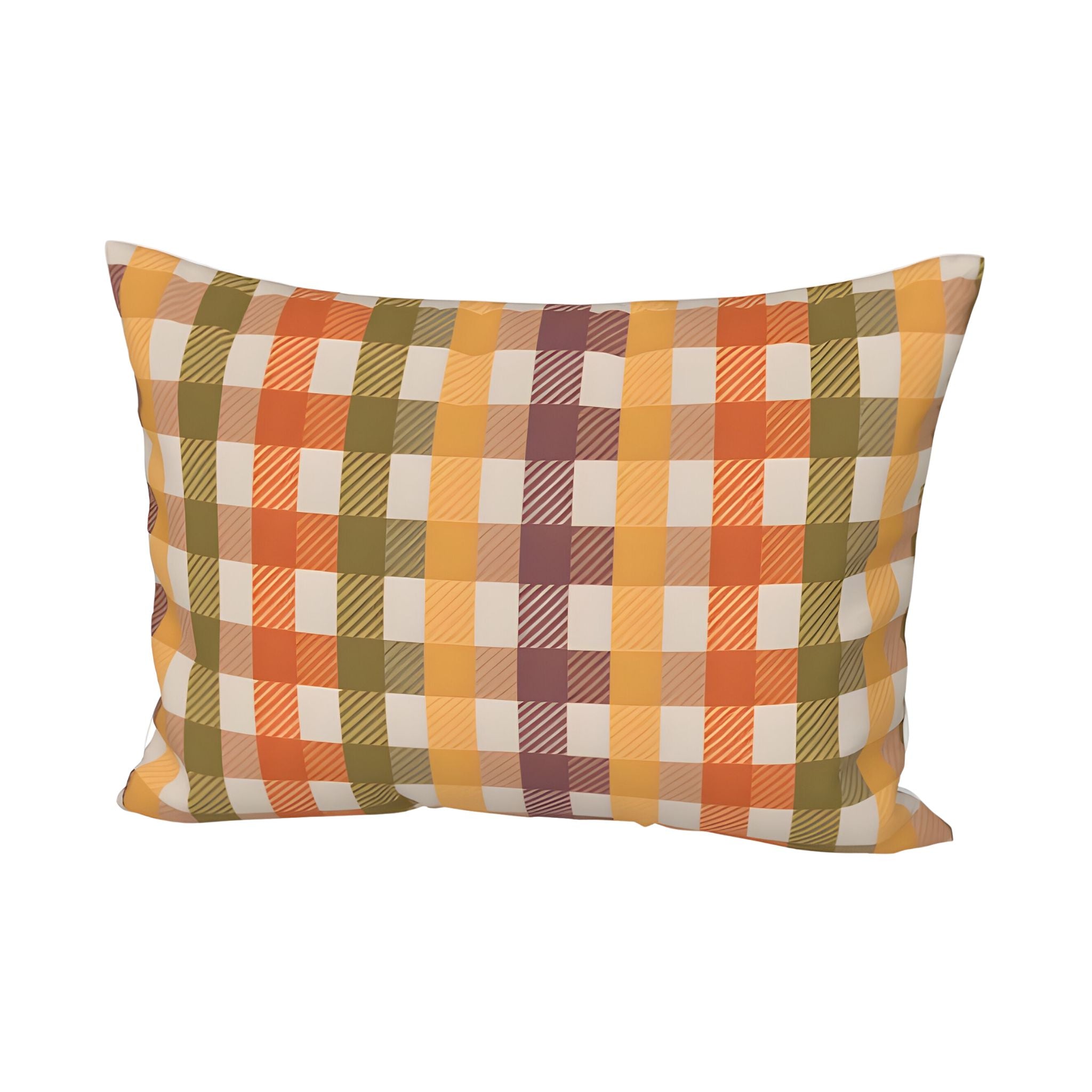 Standard sized check patterned pillow sham with autumn colors.