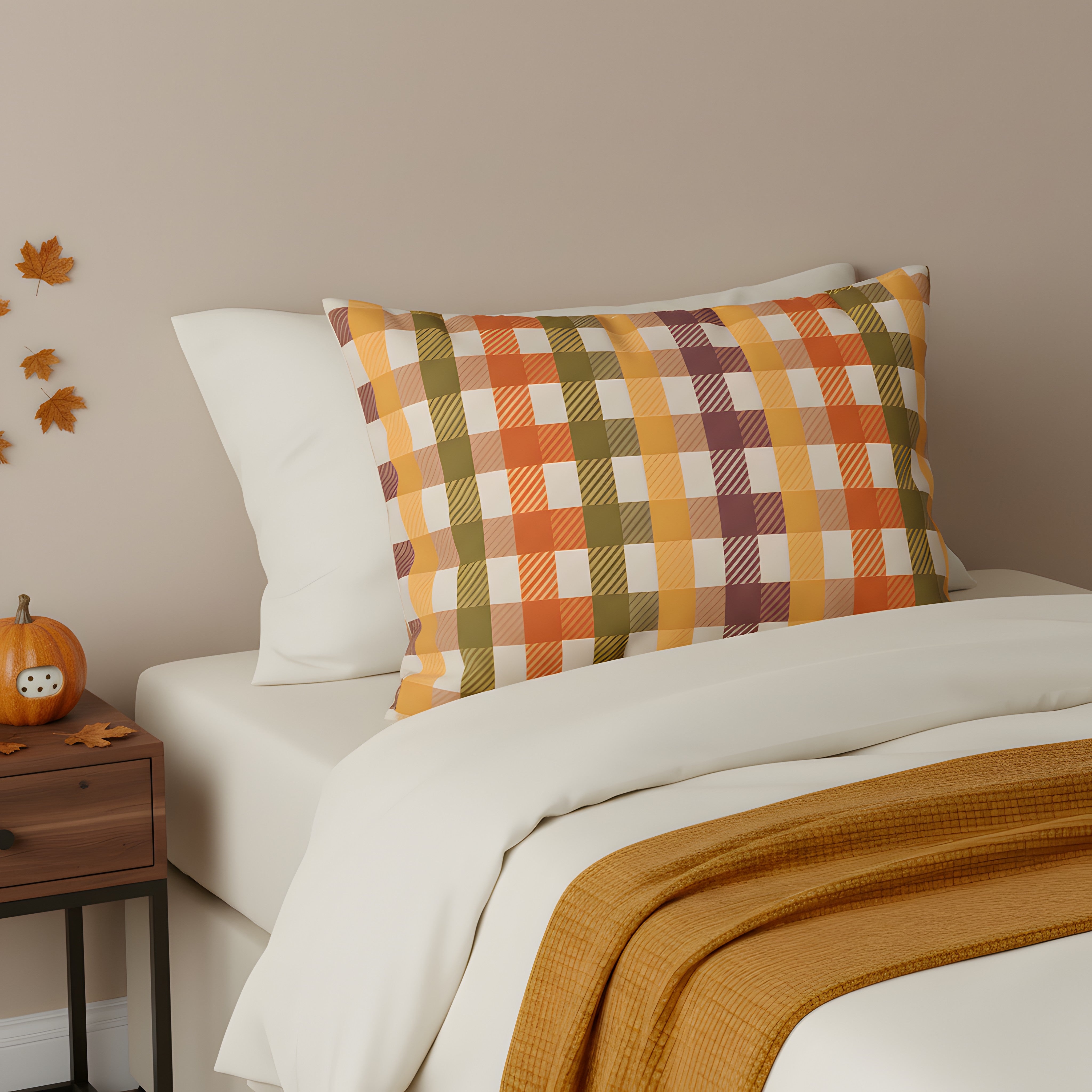 Plaid Cotton Pillow Sham, Standard/King | Harvest Check - Durazza