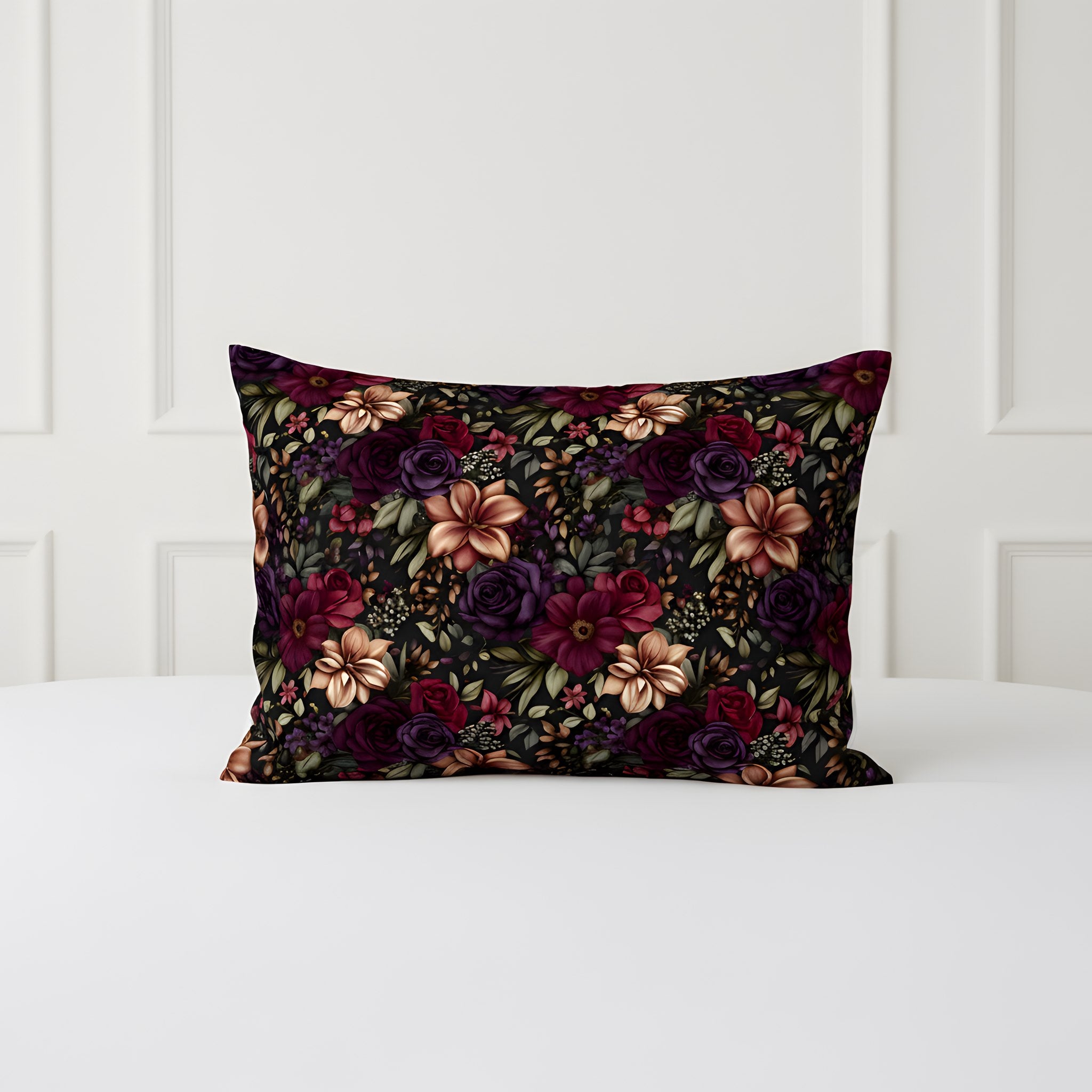 Moody Flower Pillow Sham, Standard/King | Midnight Bloom - Durazza