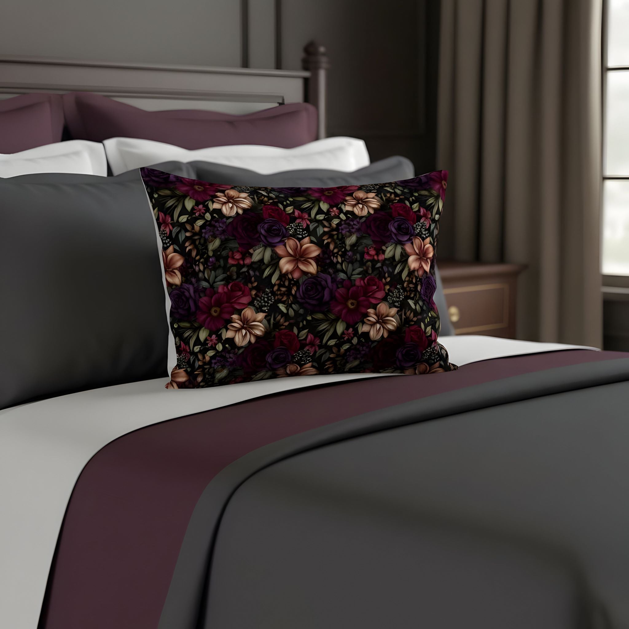Moody Flower Pillow Sham, Standard/King | Midnight Bloom - Durazza