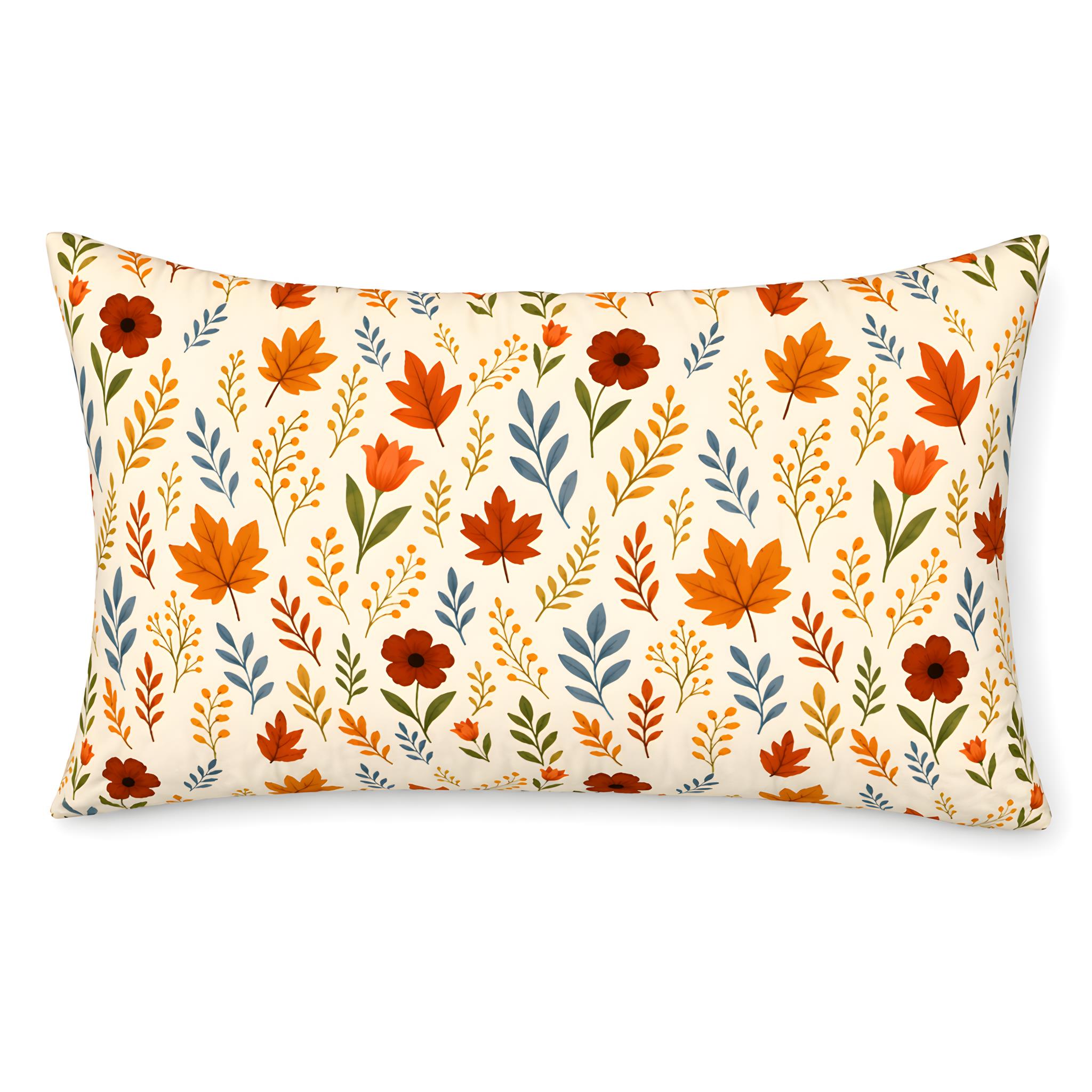 Autumn pillow with fall leaves in a pattern on a king size sham.