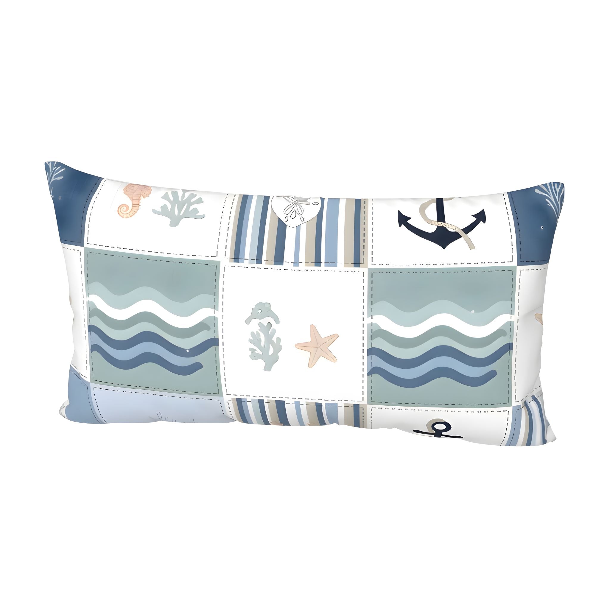 King size patchwork pillowcase with nautical patterns on a white background