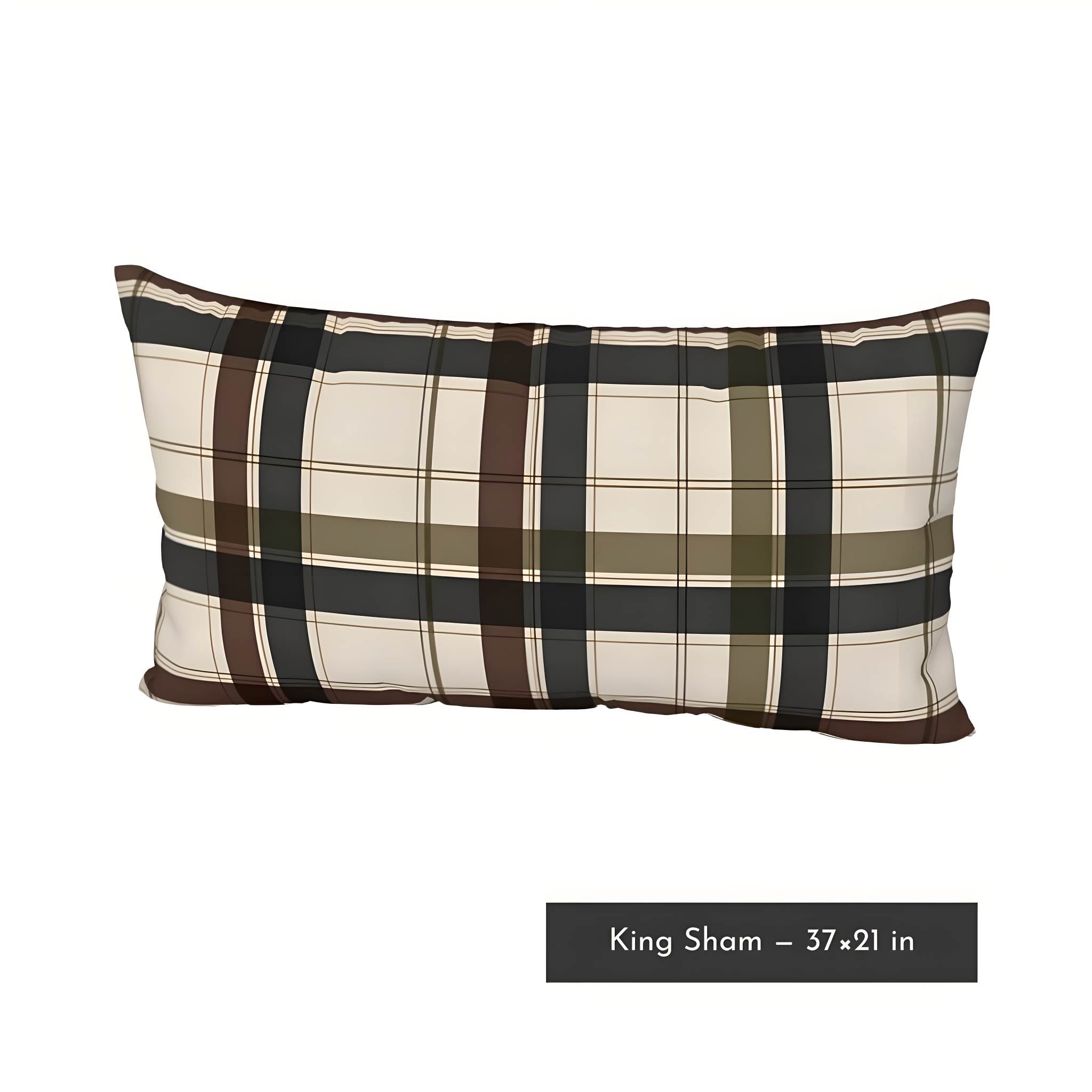 King Manor Taupe plaid cotton pillow sham measuring 37 by 21 inches