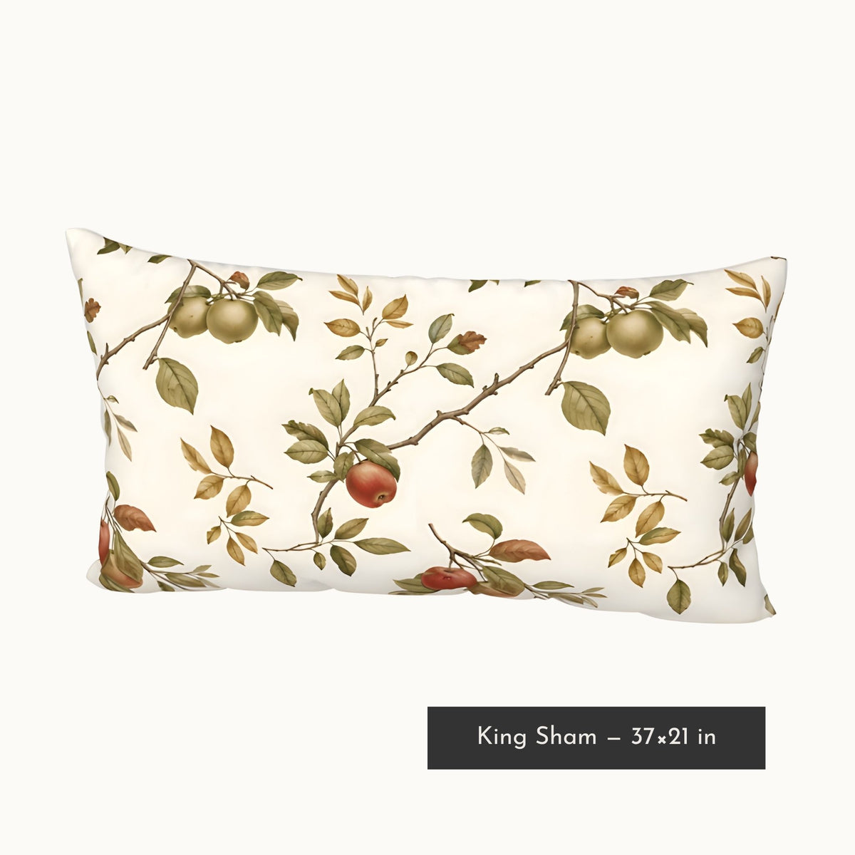A king-size bed pillow sham with an Autumn vintage-style botanical print of shamrocks and leaves on an off-white background, shown against a light gray studio background with a black text label below reading 'King Sham - 37"x21.