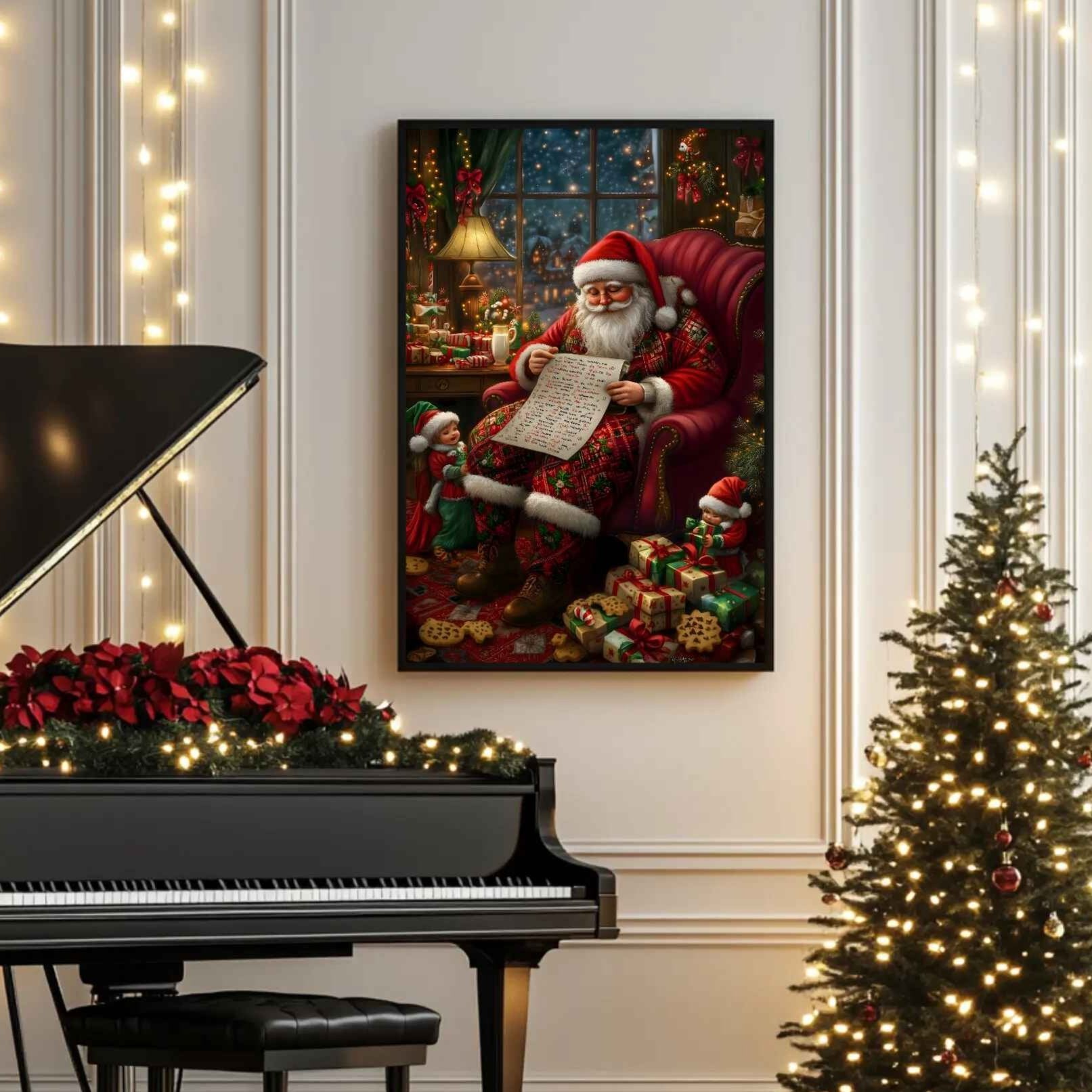 Reading Santa's List Wall Art: Christmas Wall Decor