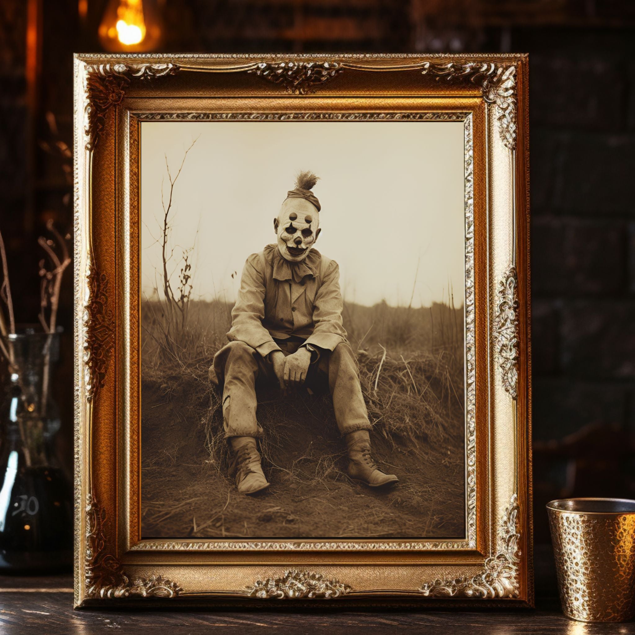 Scary Clown of Texas Vintage Photography Art Poster Print
