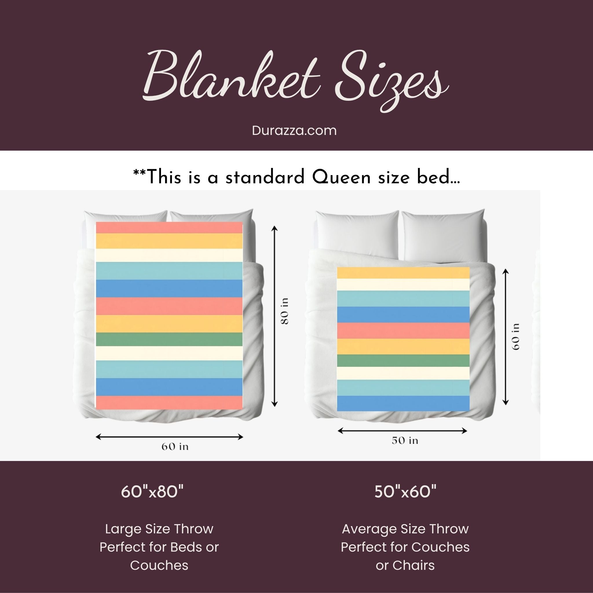 Comparison of large and average size throws with measurements on a white background
