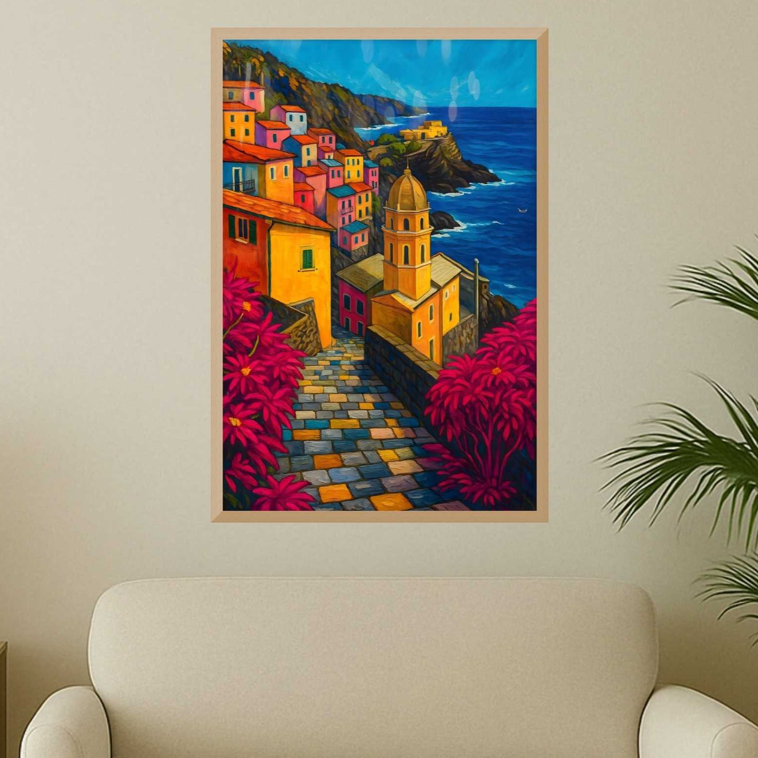 Coastal Village Wall Art – Vibrant Italy | Seaside Stroll