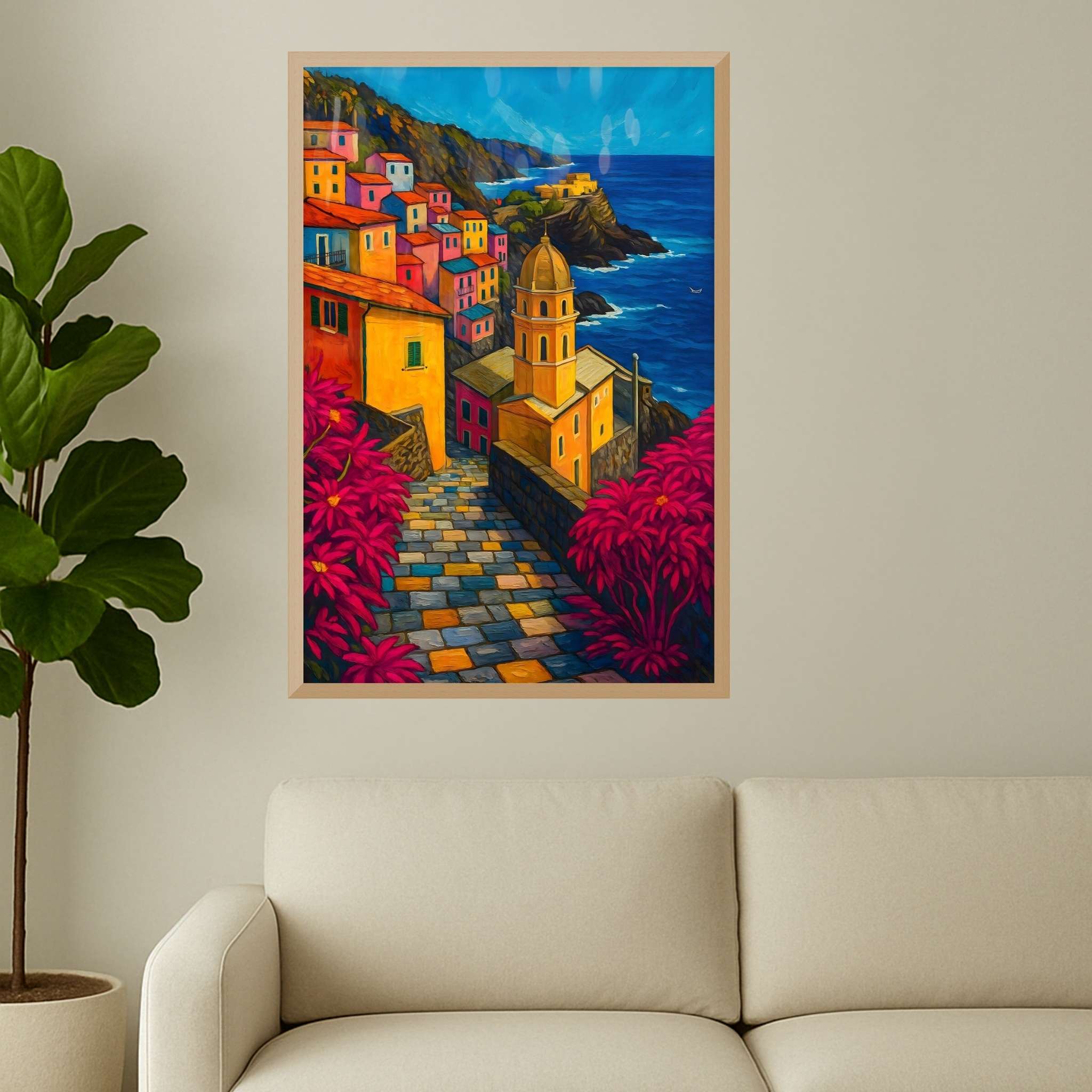 Coastal Village Wall Art – Vibrant Italy | Seaside Stroll