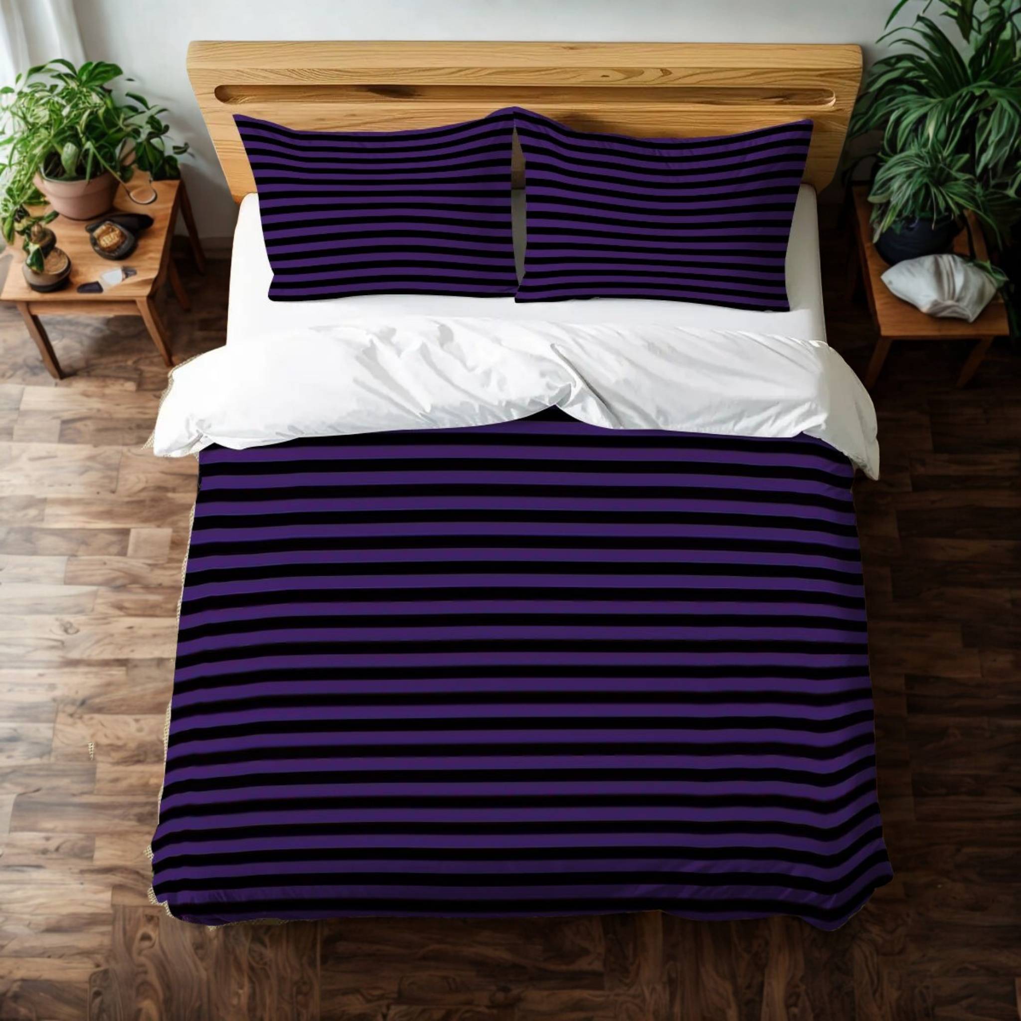 Sinister Stripes Purple and Black Striped Duvet Cover and Pillow Shams