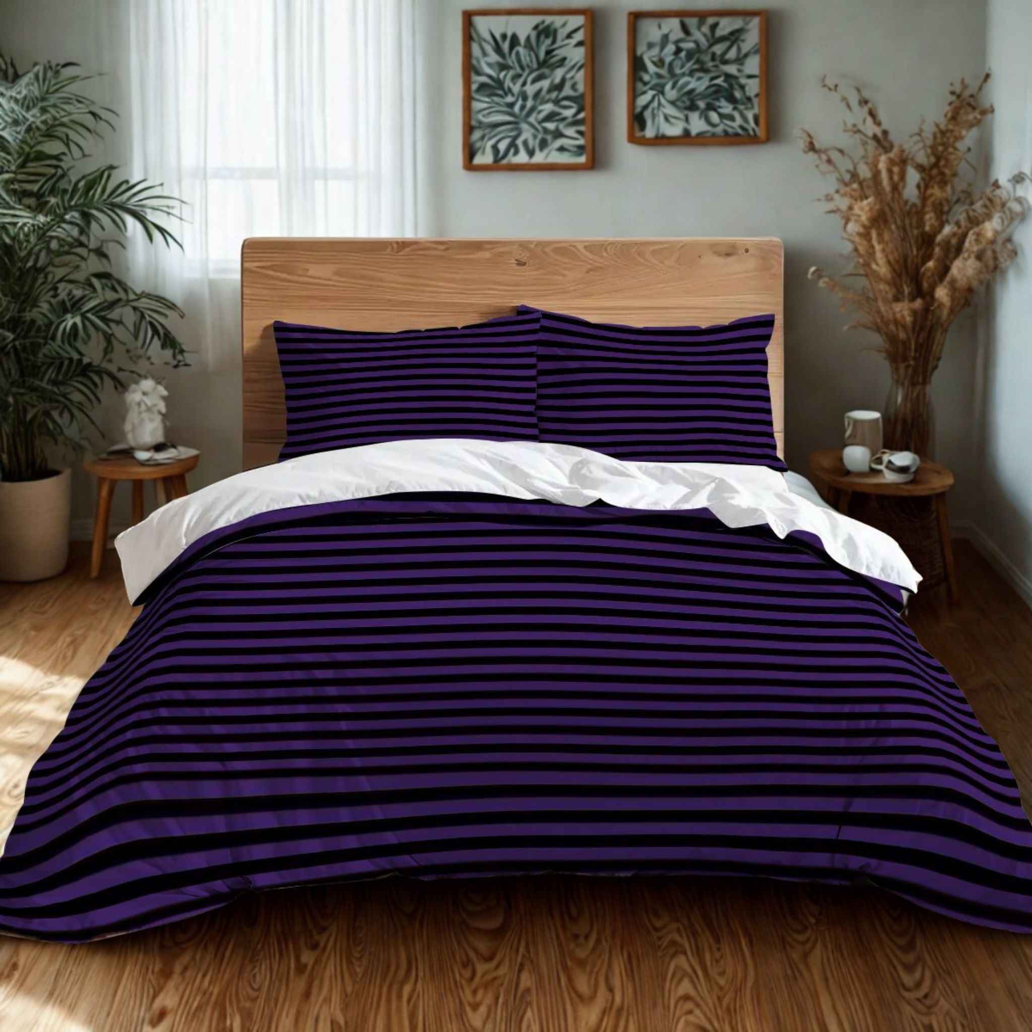 Sinister Stripes Purple and Black Striped Duvet Cover and Pillow Shams