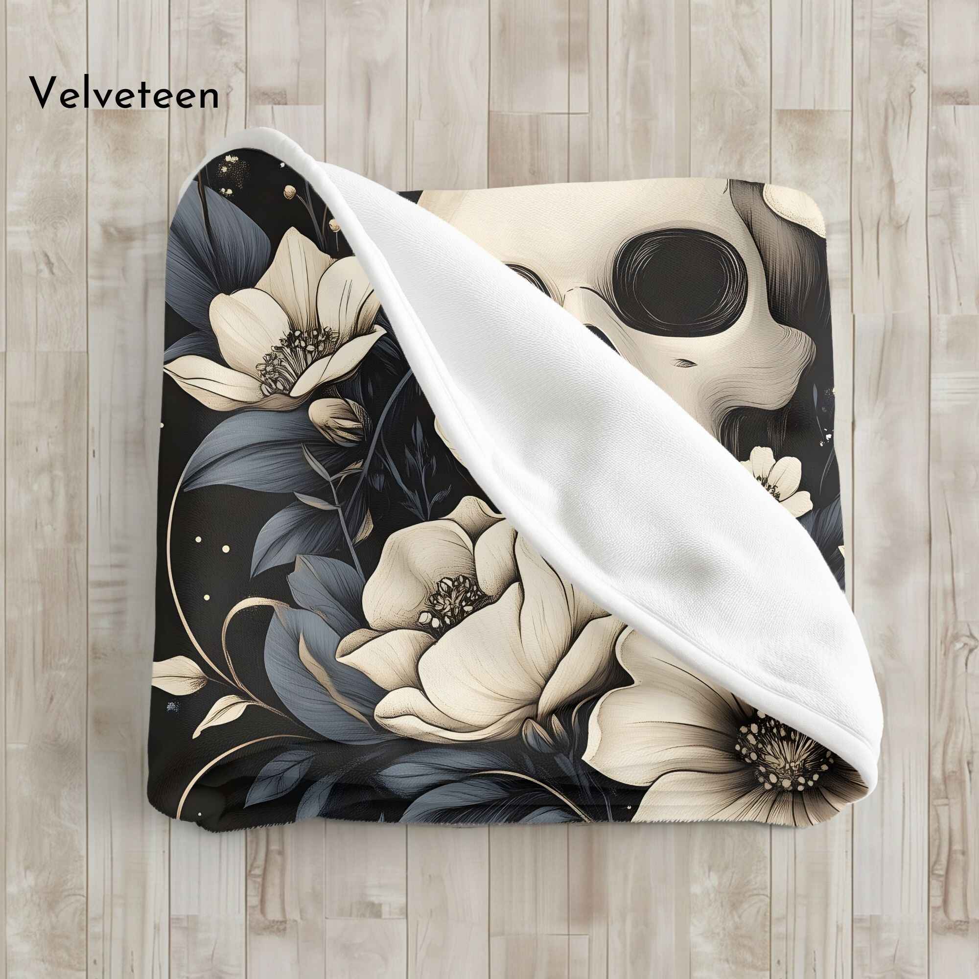 Skull Floral Throw Blanket – Gothic Bloom | Moonlit Memento
