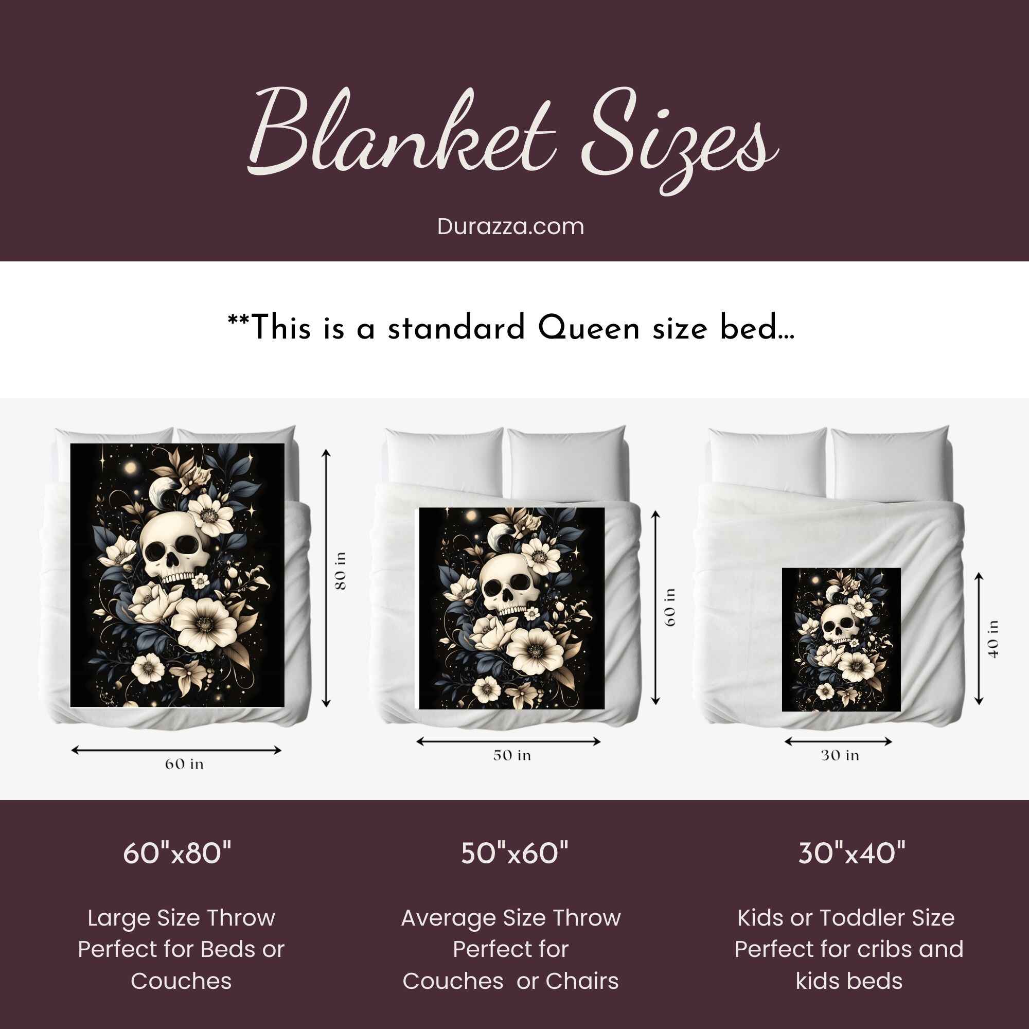 Skull Floral Throw Blanket – Gothic Bloom | Moonlit Memento