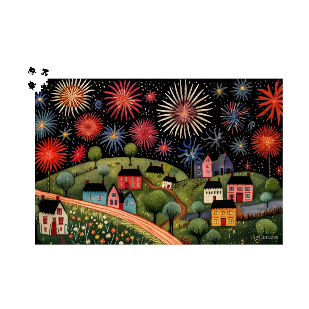 Small Town Fireworks Jigsaw Puzzle a 500 or 1000 Piece