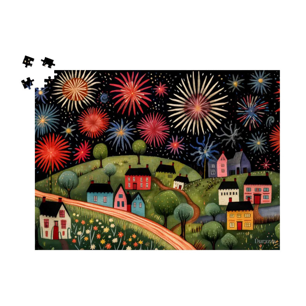 Small Town Fireworks Jigsaw Puzzle a 500 or 1000 Piece