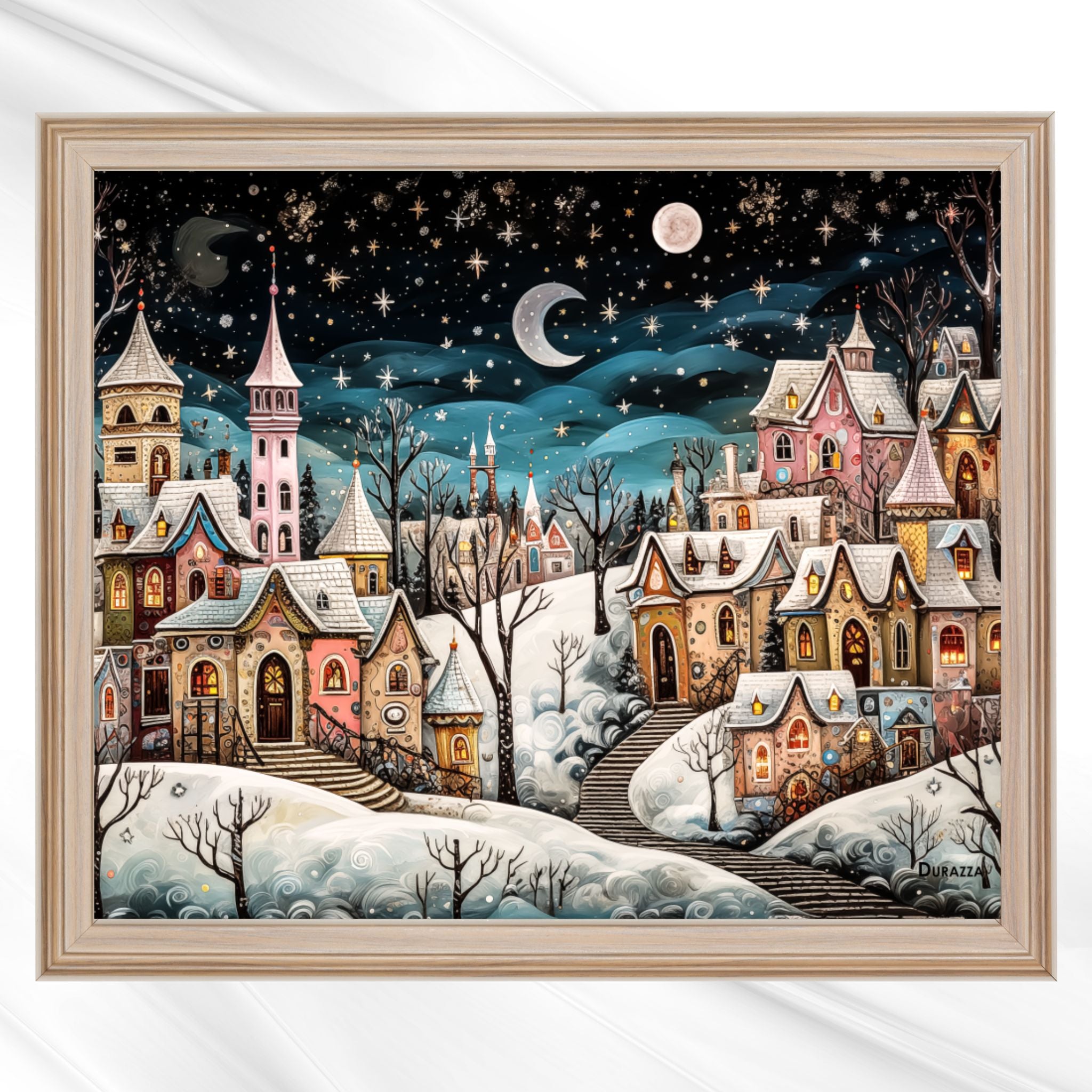 Snowy Moonlit Frost Wall Art Print