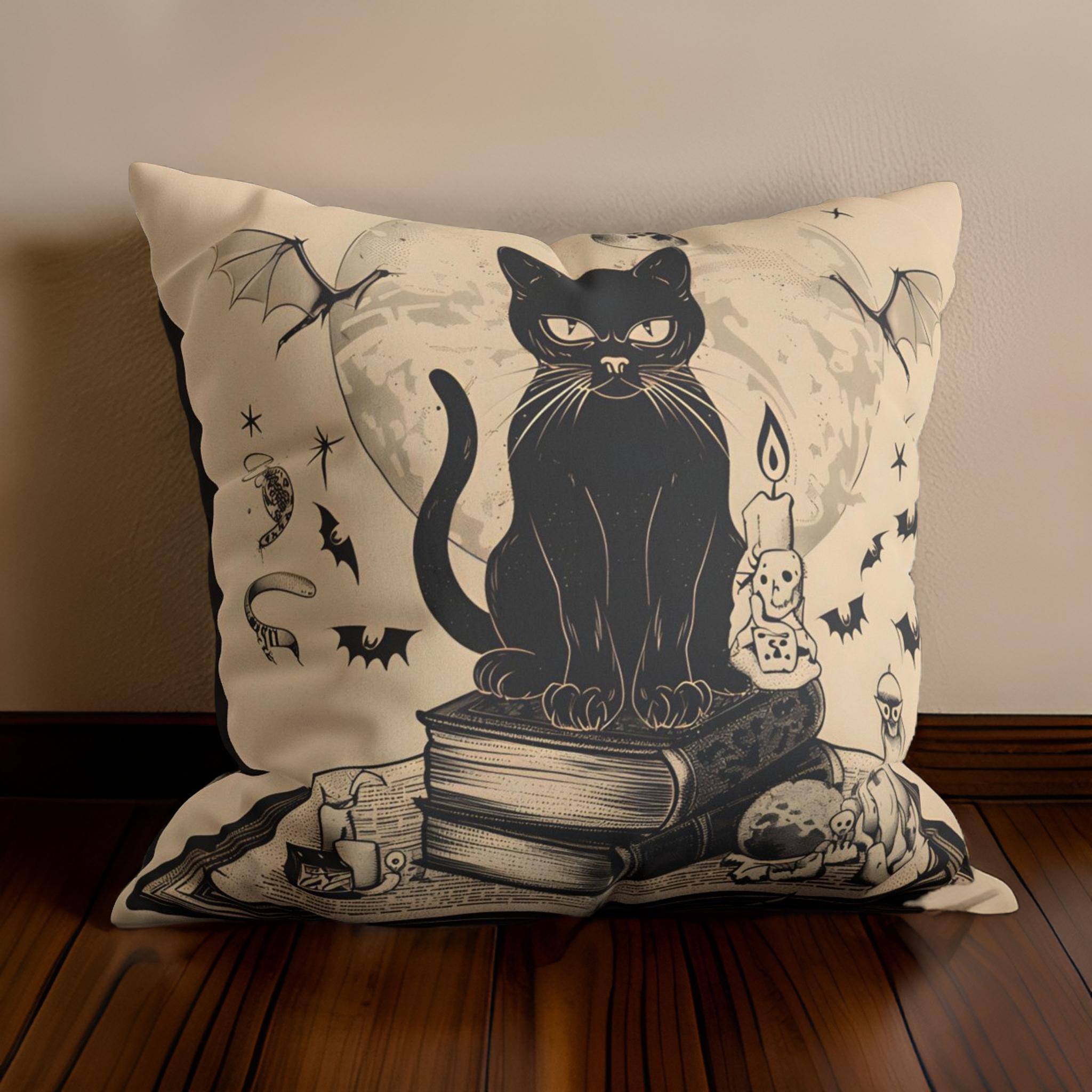 Black Cat Pillow – Witchy Whimsigoth Decor | Spellcaster’s Companion
