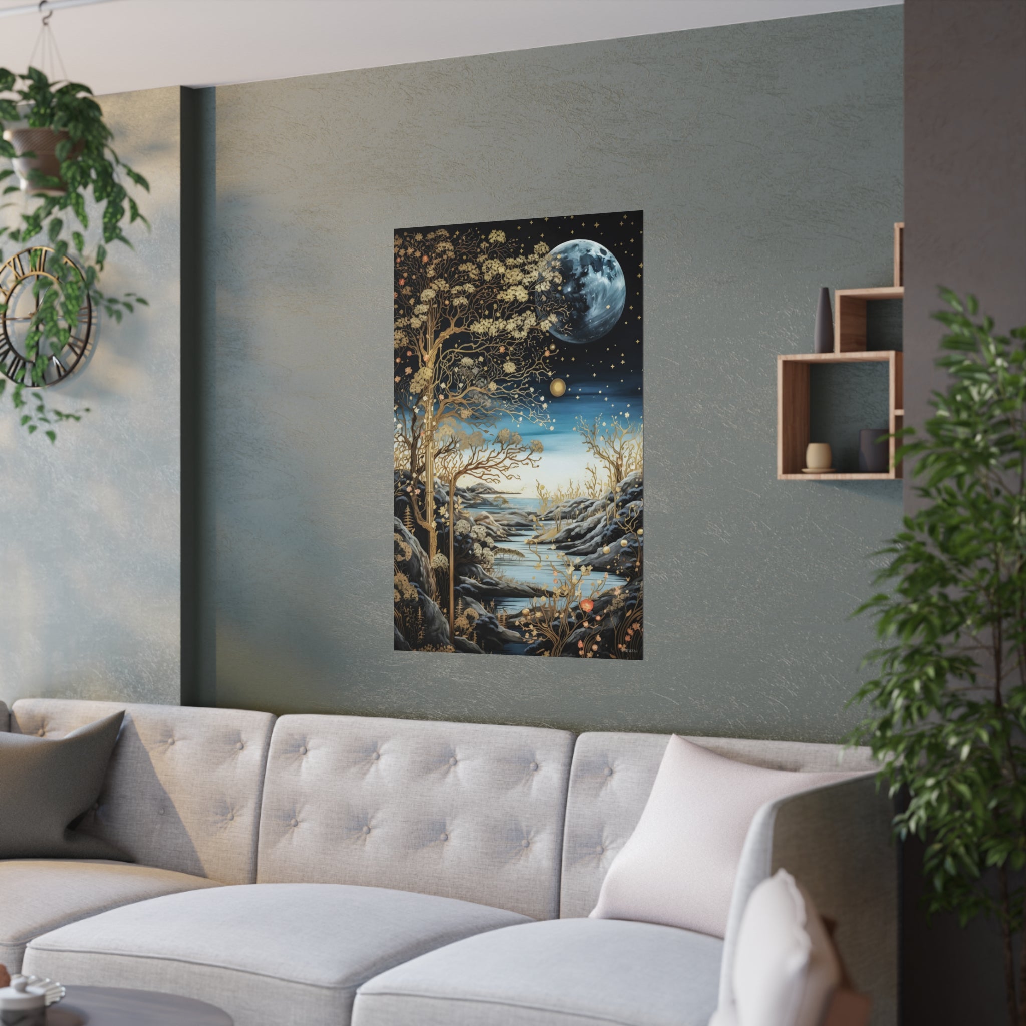 Starlit Bloom Wall Art: Surreal Dreamscape Painting