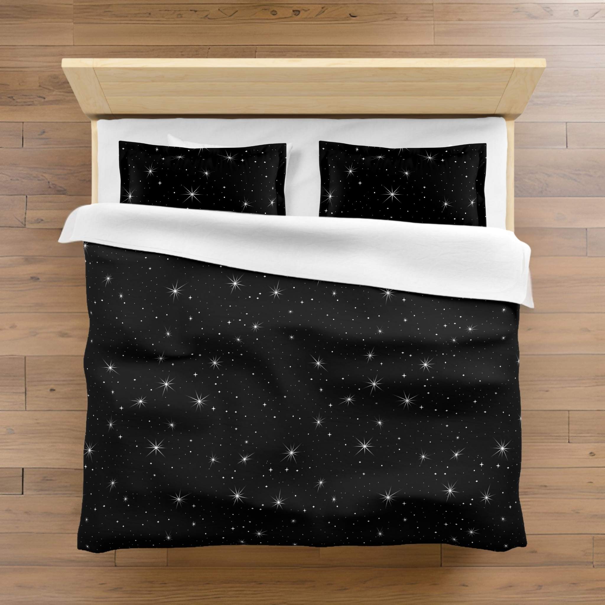 Starry Night Sky Duvet Cover: Black Microfiber