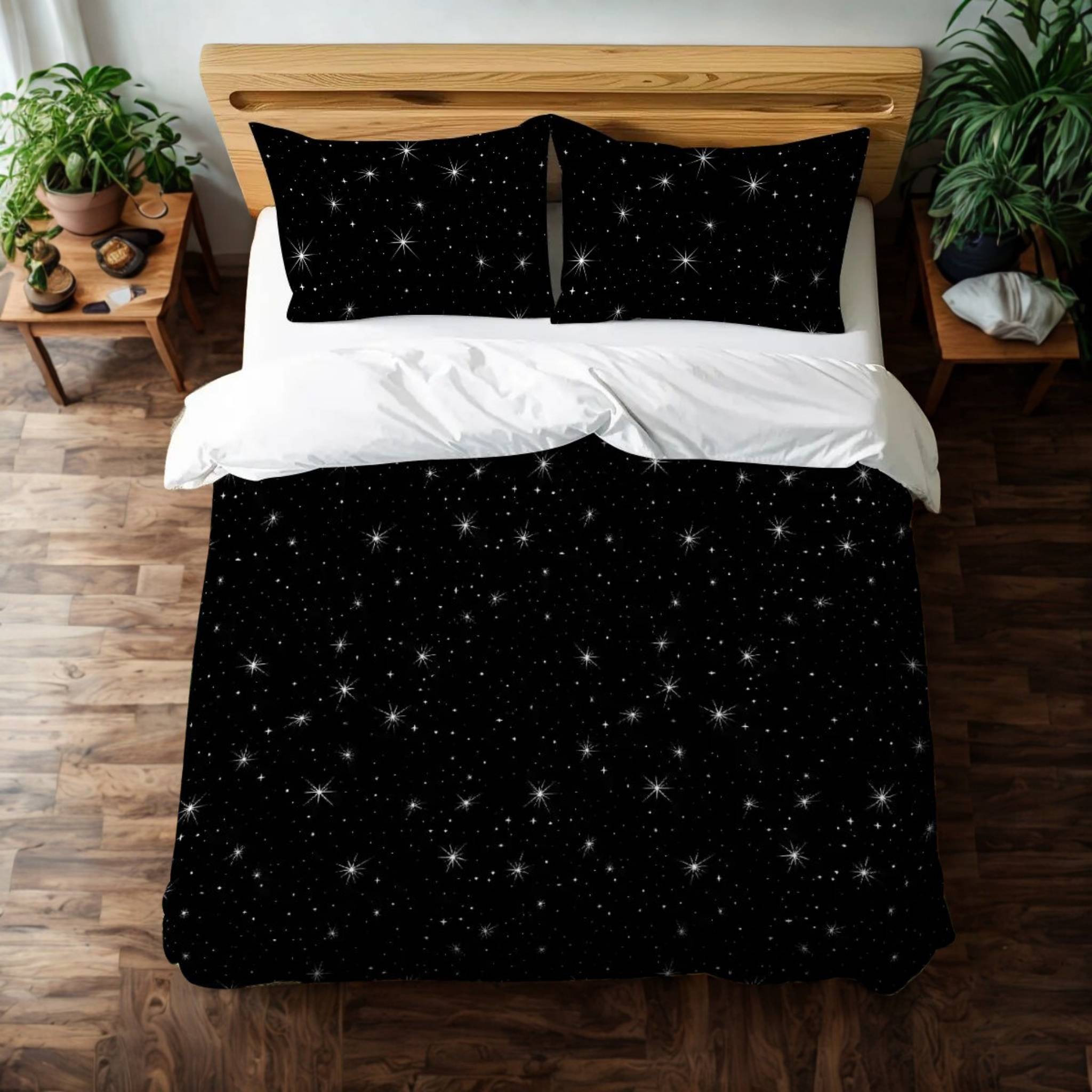 Starry Night Sky Duvet Cover: Black Microfiber