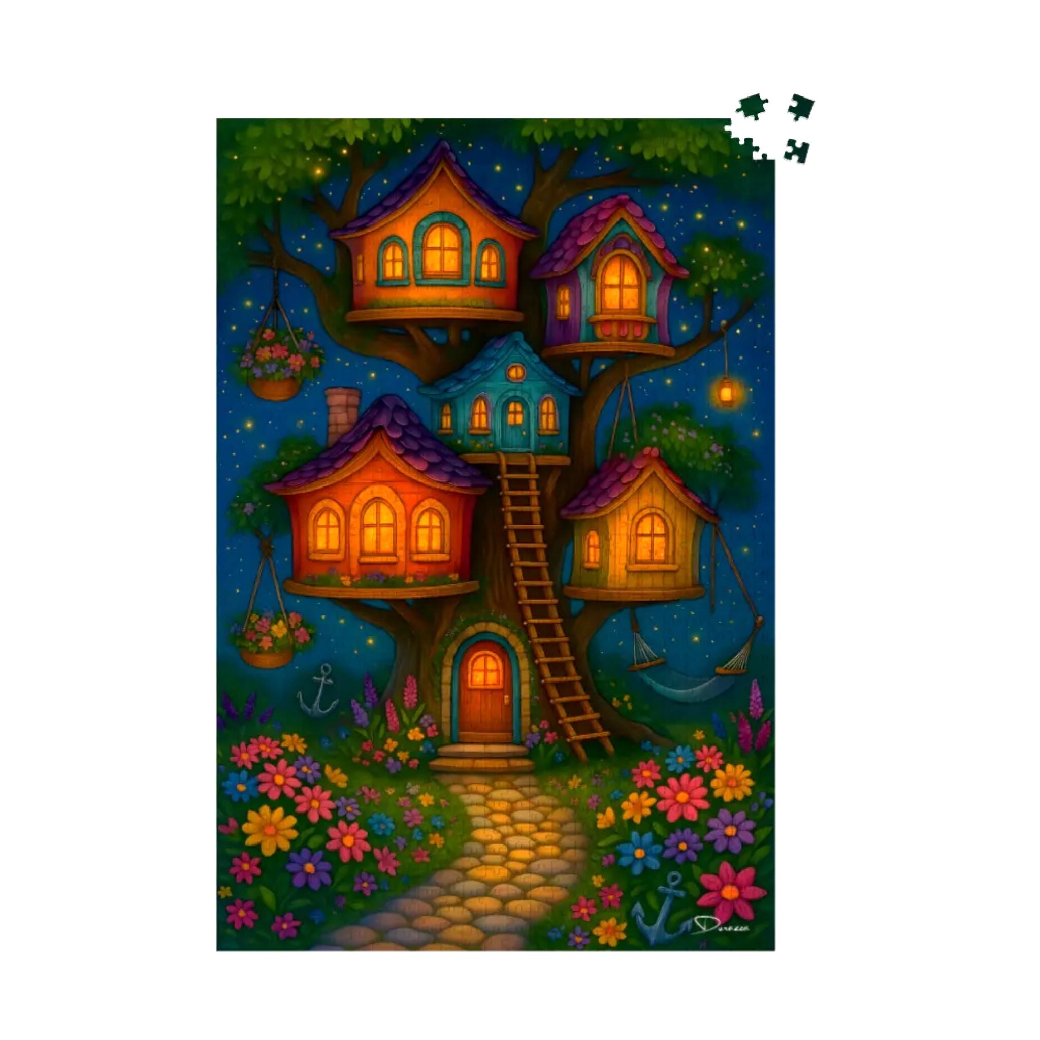 Cozy Treehouse Puzzle – Night Garden Lights | Starwhistle