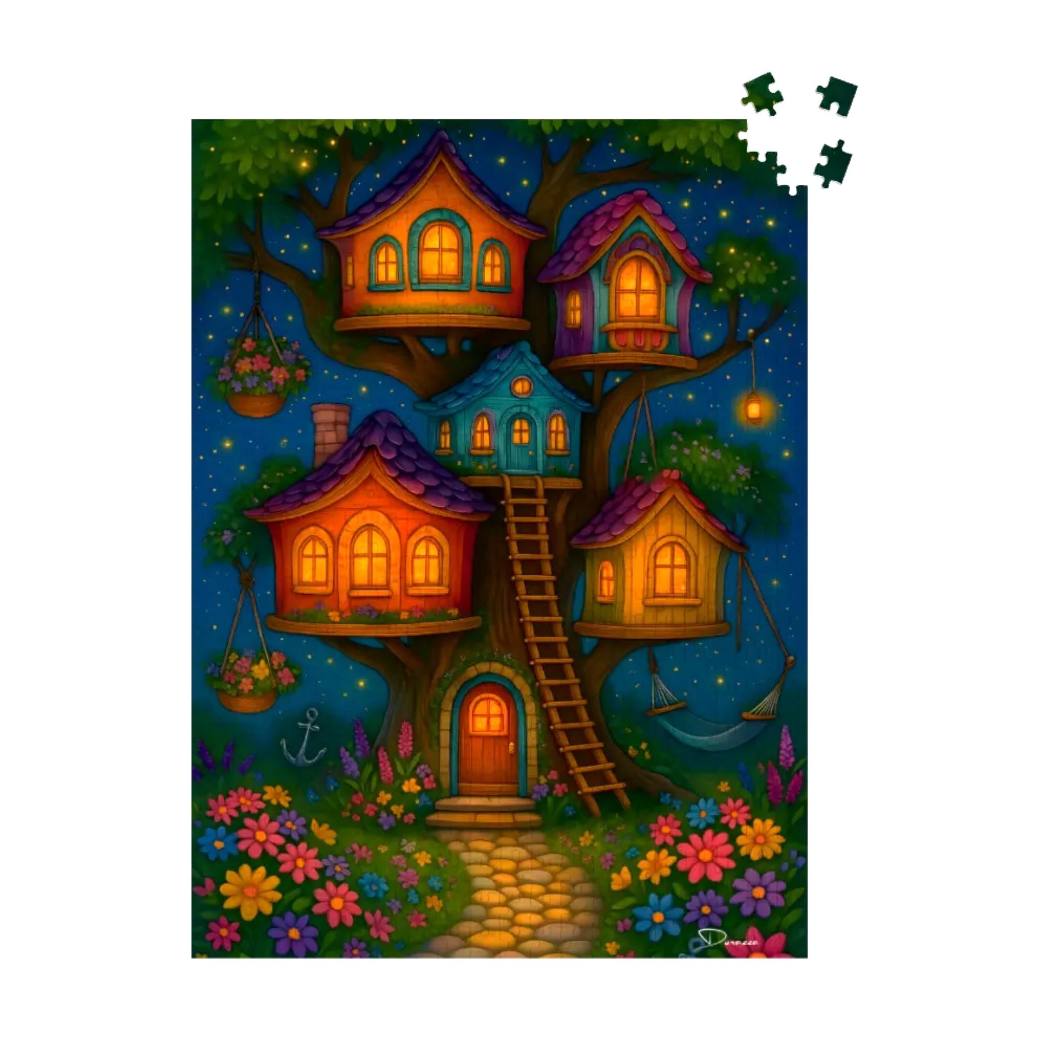 Cozy Treehouse Puzzle – Night Garden Lights | Starwhistle
