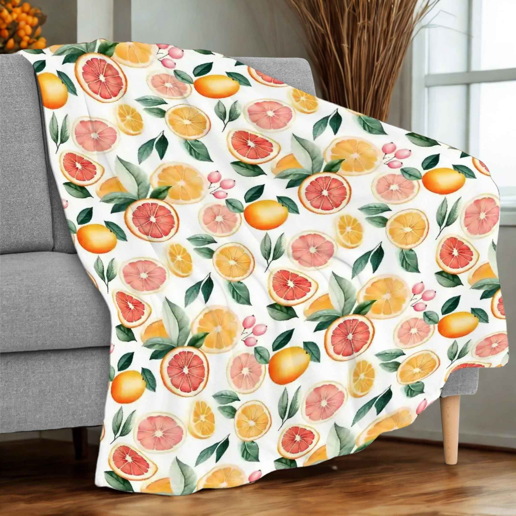 Citrus Throw Blanket – Grapefruit Orange Decor | Sunny Slice