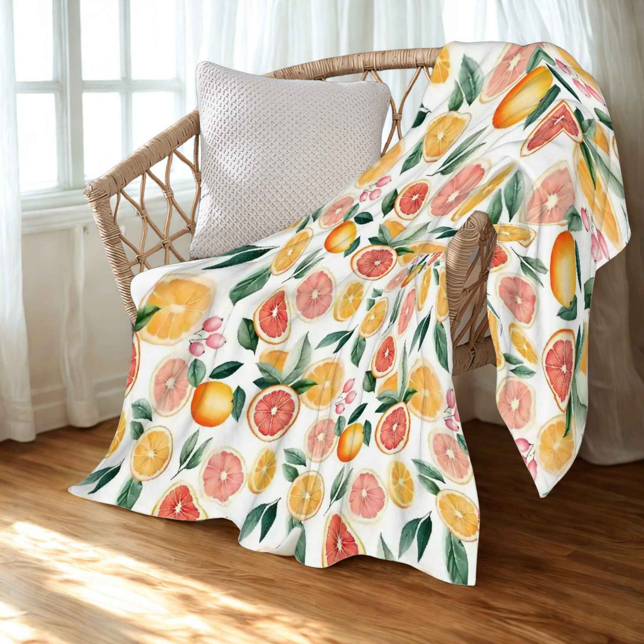 Citrus Throw Blanket – Grapefruit Orange Decor | Sunny Slice