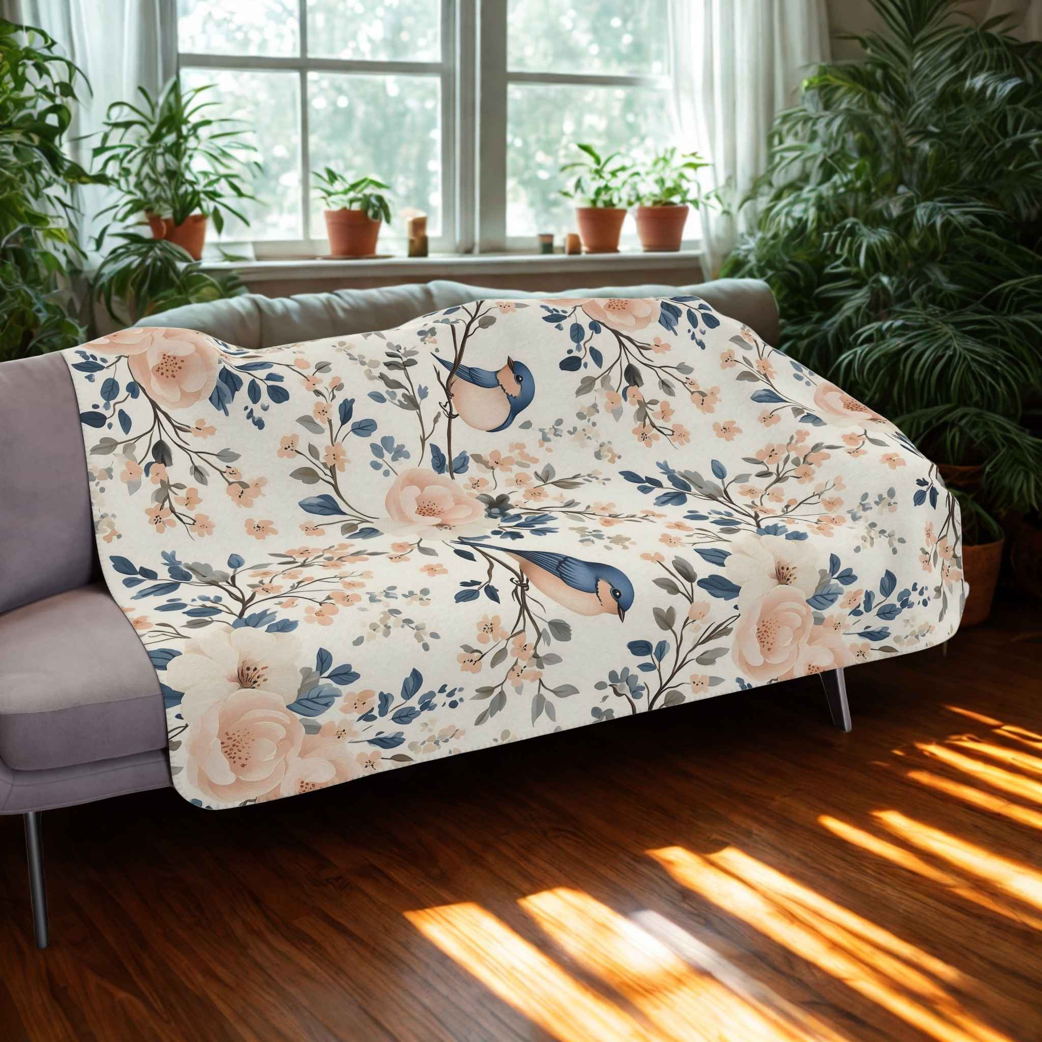Bird Throw Blanket – Cottage Bluebird Garden | Sweet Song