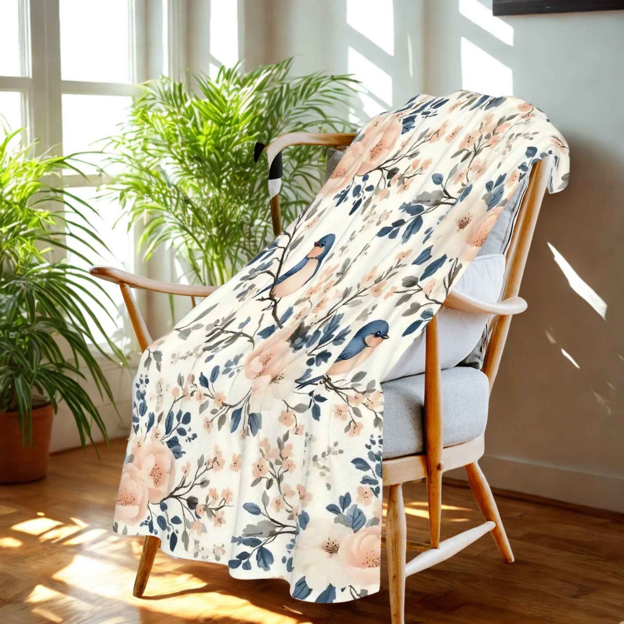 Bird Throw Blanket – Cottage Bluebird Garden | Sweet Song
