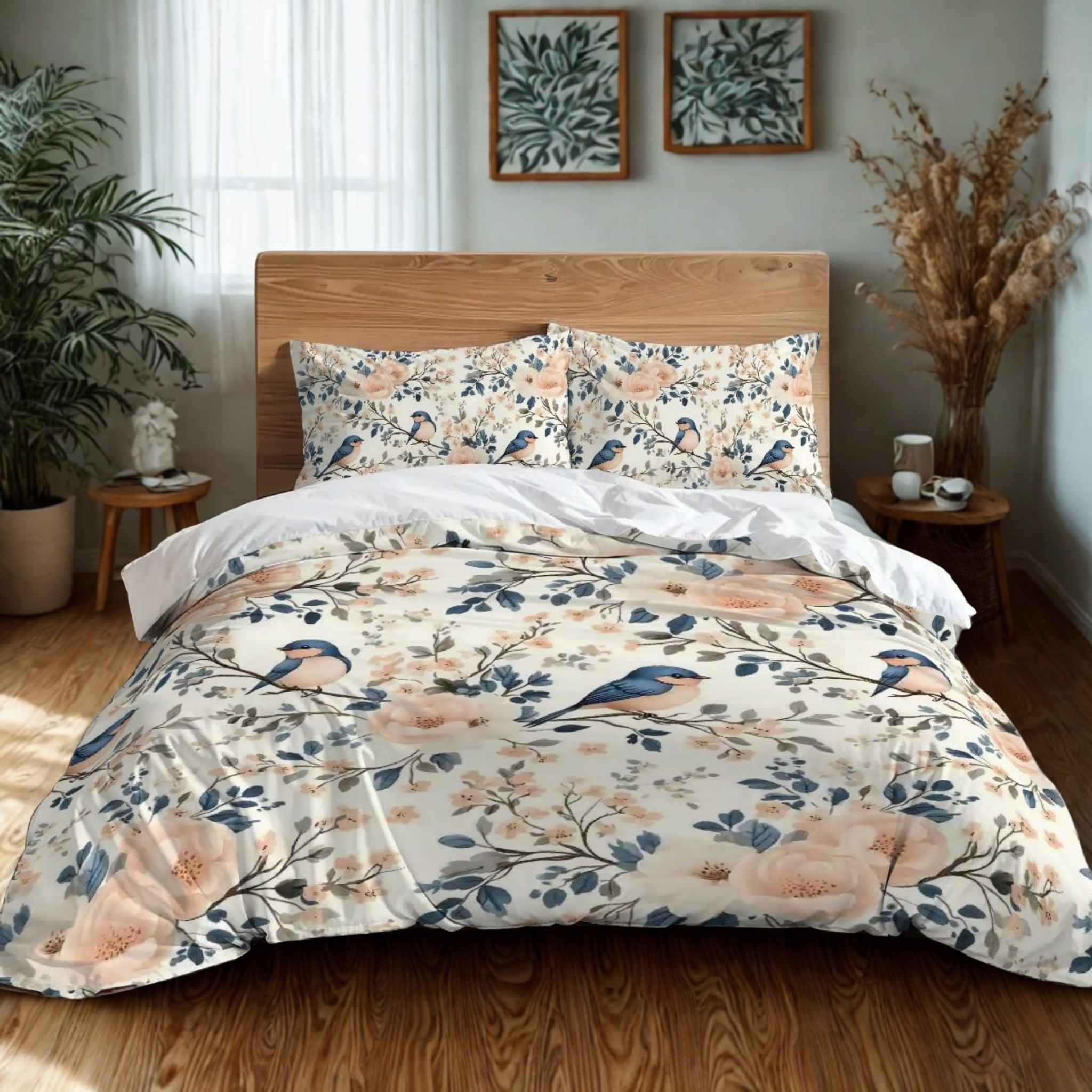 Bird Duvet Cover Set: Pastel Cottage Bedding | Sweet Song