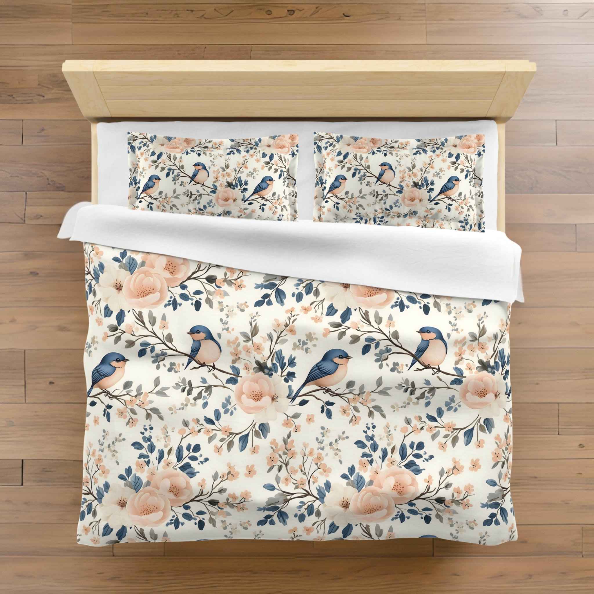 Bird Duvet Cover Set: Pastel Cottage Bedding | Sweet Song
