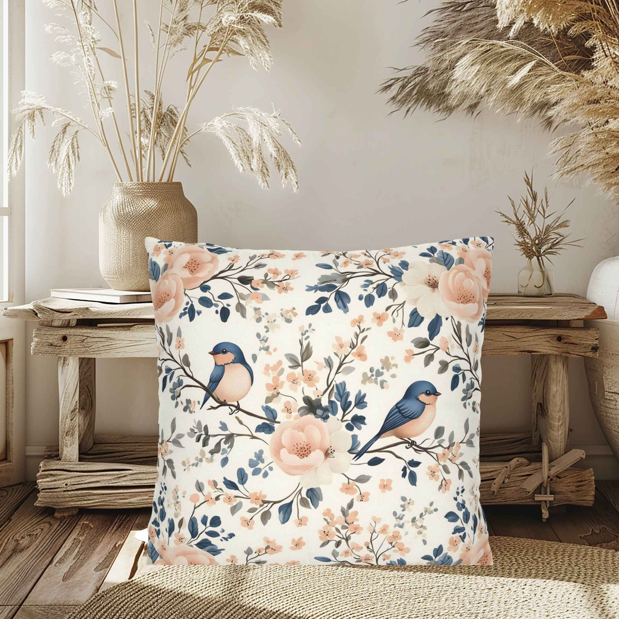 Bird Throw Pillow – Romantic Pastel Home Accent | Sweet Song